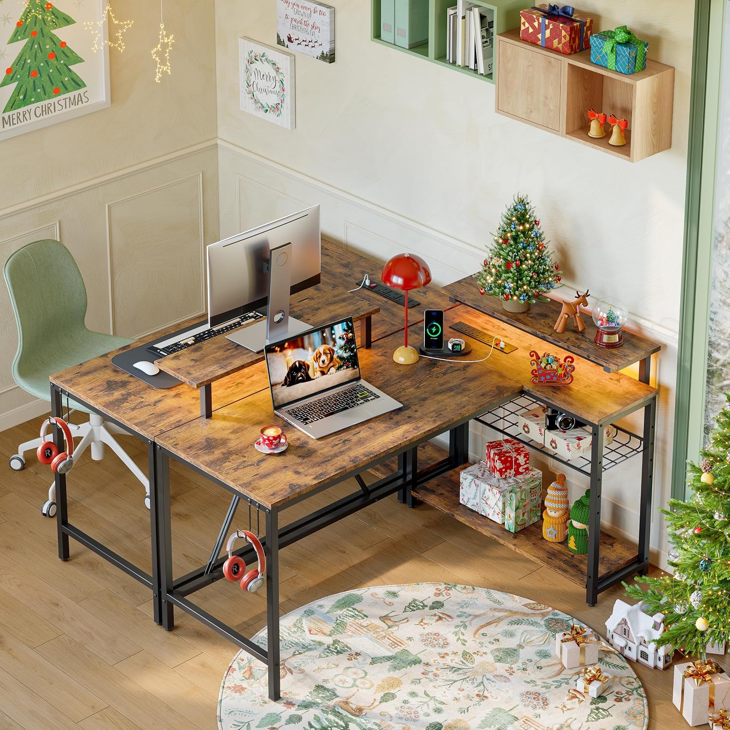 Thumbnail 5 de Bestier 132.5cm L-Shaped Desk with Power Ports