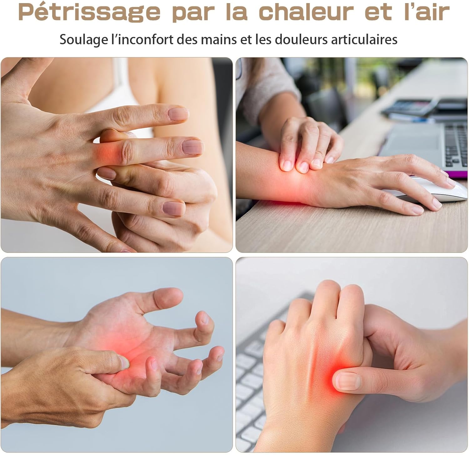 Thumbnail 3 de Masseur Électrique pour les Mains Prisag — Chauffage et Pression Airbag pour soulager poignet (Rose), 3 Modes, 5 Intensités