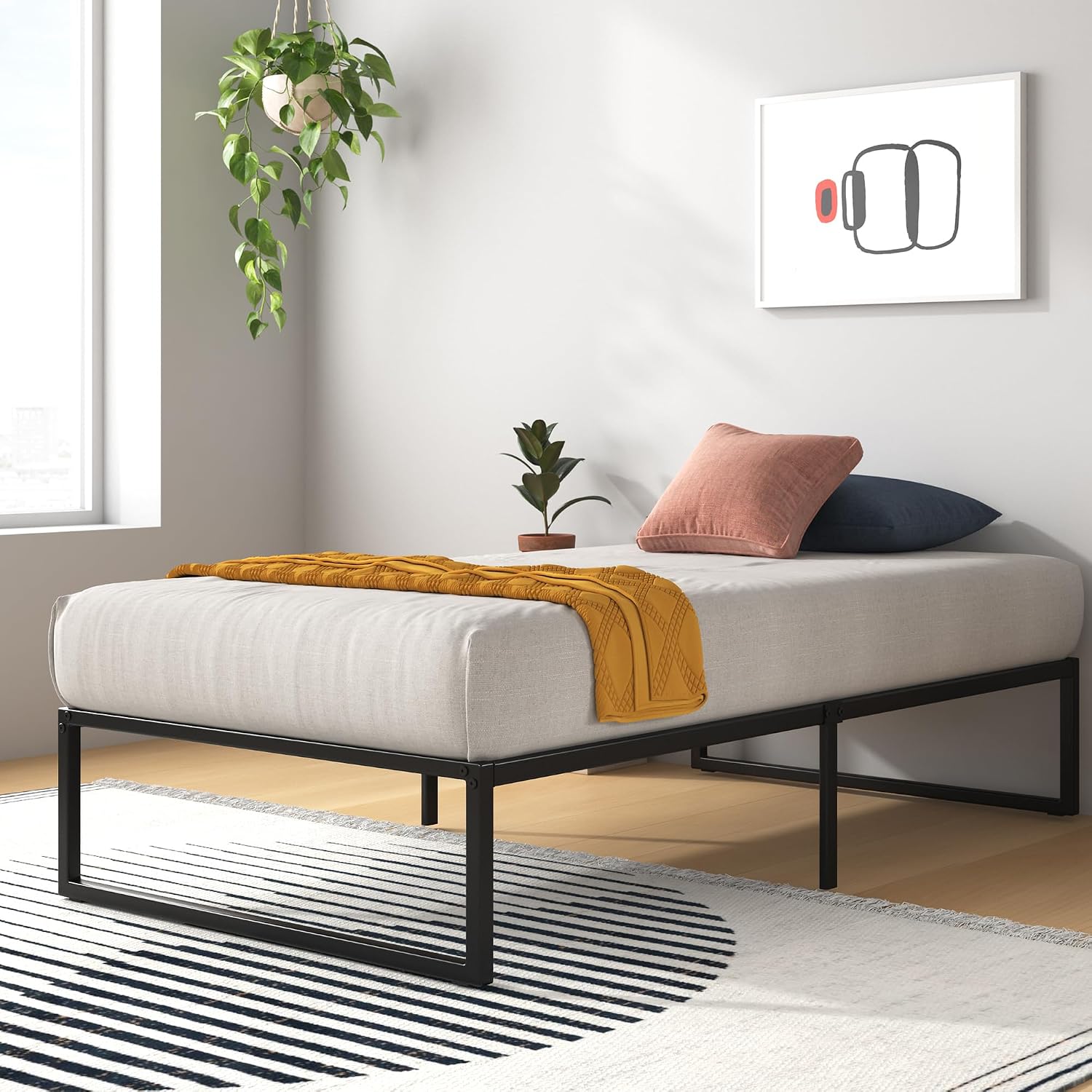 Detalle de Zinus Lorelai Twin Bed Frame, 14-Inch Metal Platform with Underbed Storage