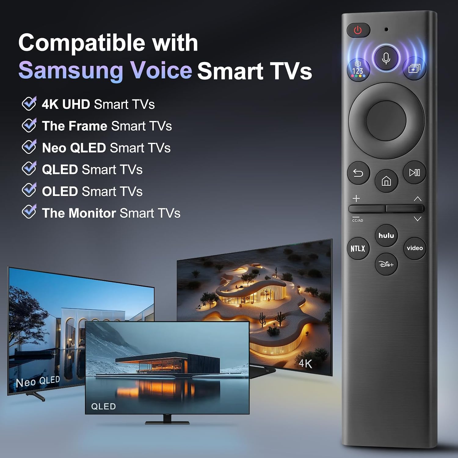 Detalle de Angrox Voice Remote for Samsung TVs (2019–2024) – Universal Replacement with Voice Control