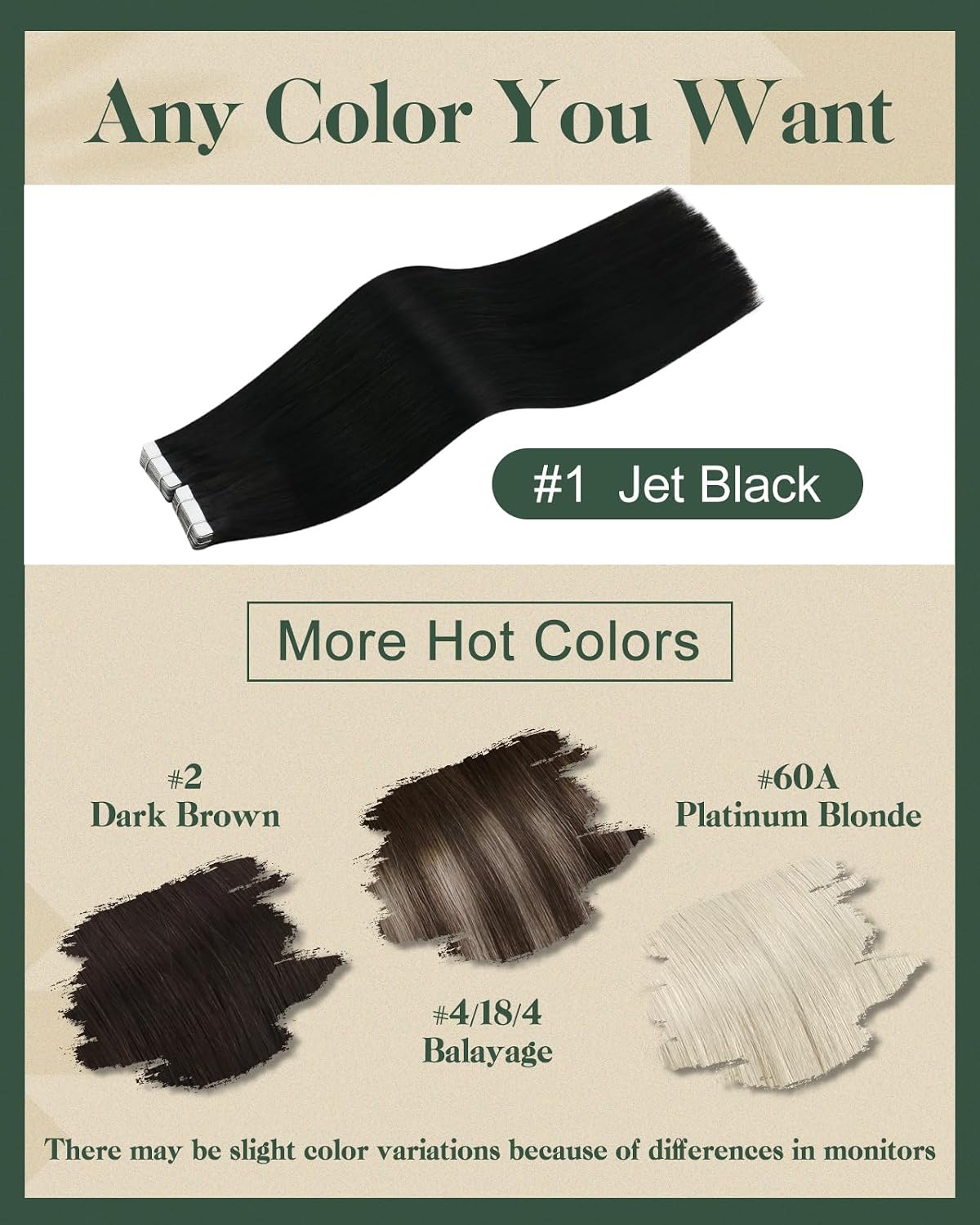 Detalle de Ugeat Tape-in Extensions Echthaar Schwarz – 20 Stück, 45 cm, 50 g