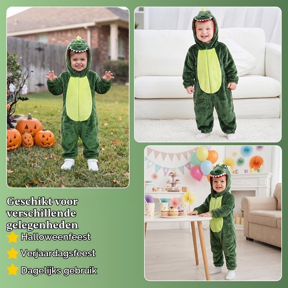 Detalle 2 de Alaoo uniseks babyromper als dinosaurus-kostuum met capuchon voor de winter