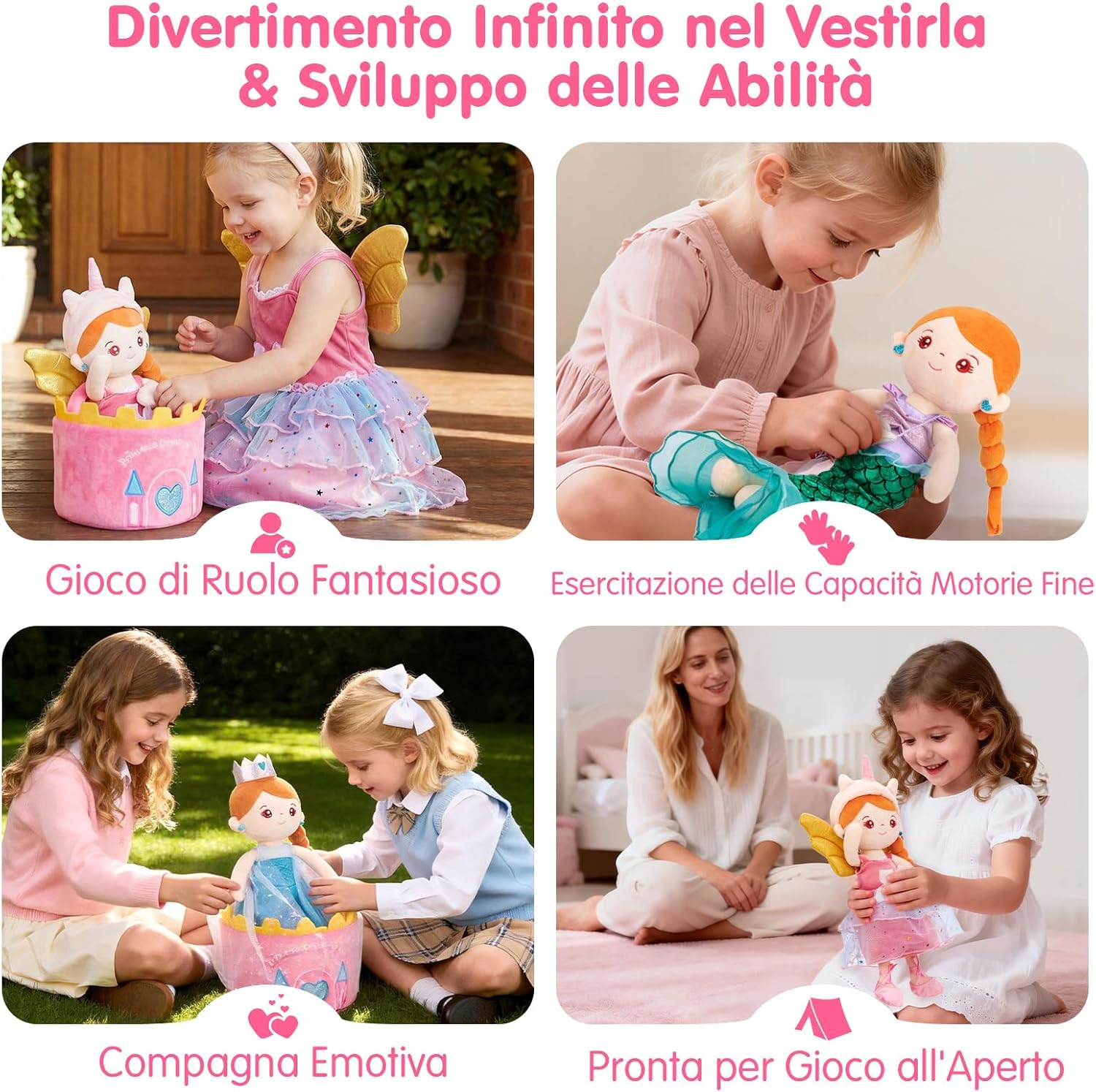 Thumbnail 5 de hahaland Regalo Bambina 3 in 1: Set Vestire la Bambola con Peluche, Borsa e 3 Abiti (3–6 Anni)