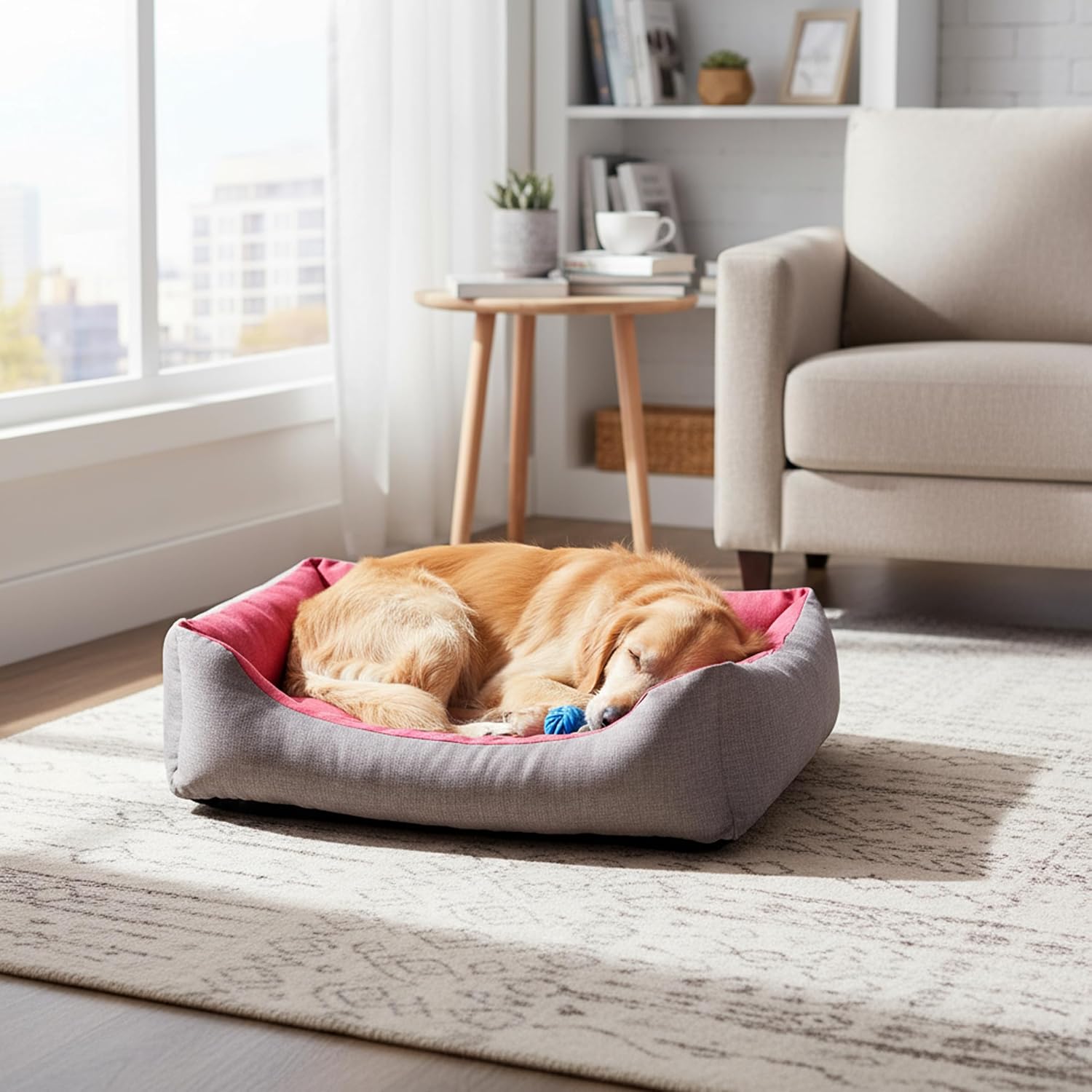 Detalle de Baroni Home cuccia per cane in tessuto grigio e Bordeaux, taglia M 60x70 cm