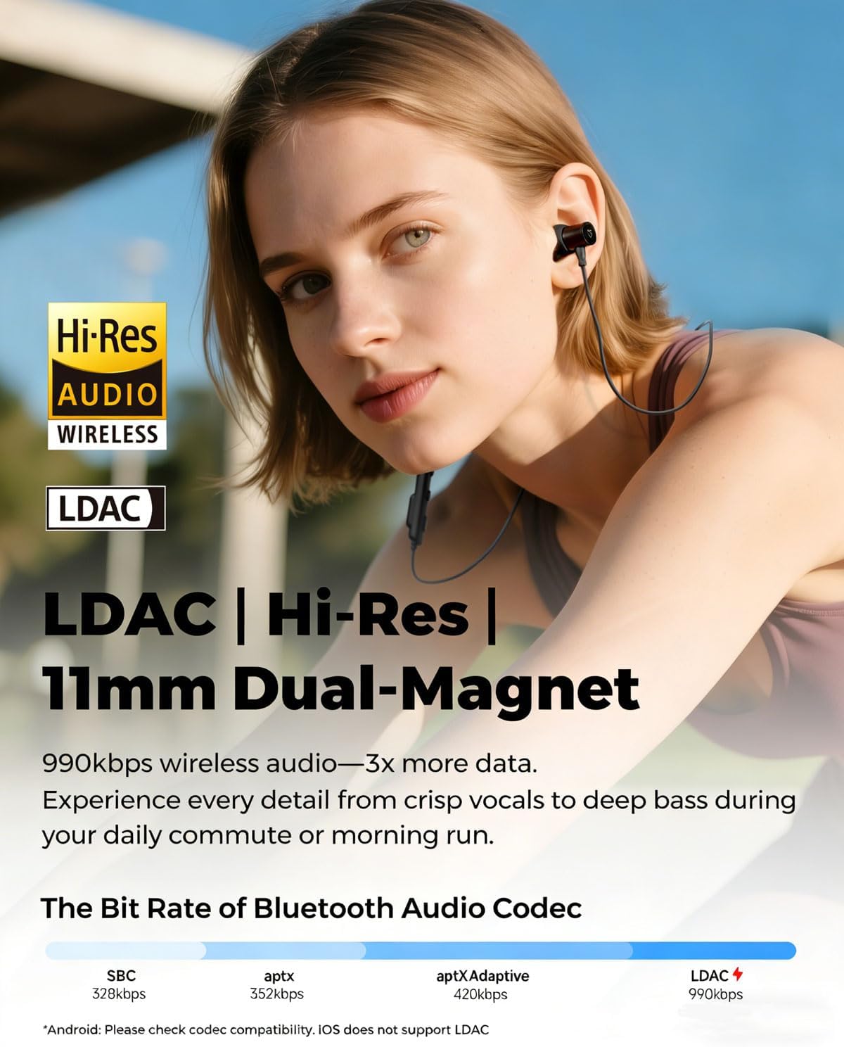 Detalle 2 de SoundPEATS Q40HD neckband Bluetooth earphones with LDAC Hi-Res Audio and IP67