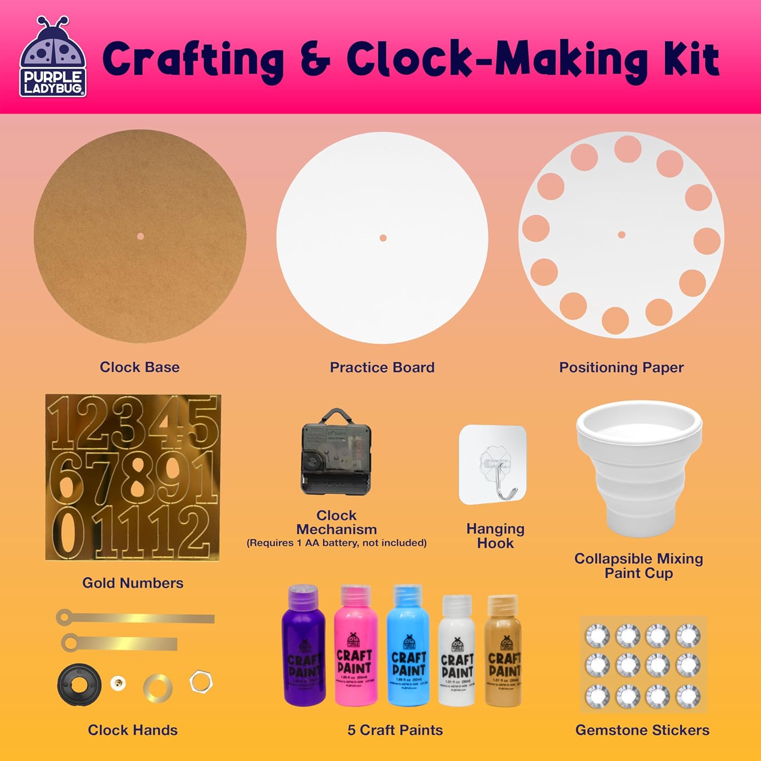 Thumbnail 3 de Cosmic Confetti Paint Pouring DIY Clock Kit for Kids (Ages 6-12) – Complete Craft Set