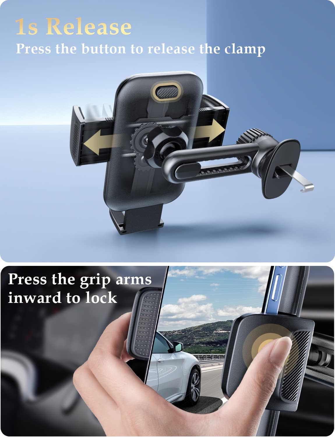 Detalle de Holdersafe Handyhalterung für Auto – universelle Lüftungshalterung mit 360° Drehung und Ein-Knopf-Release