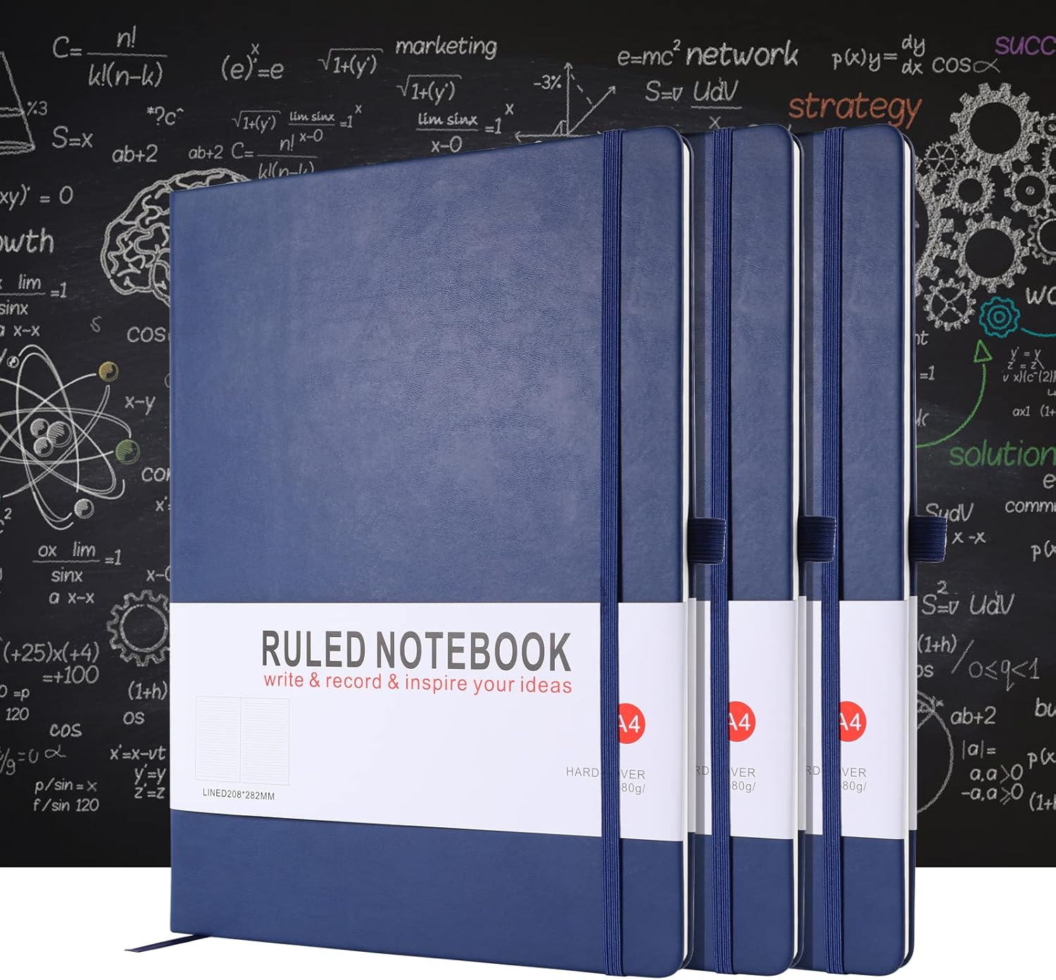 Thumbnail 4 de A4 Notebook, Notebook A4 Journal Notebook Hardcover Notepad with Bookmark Composition Notebooks, Pen Loop, and Elastic Closure, 8.3" X 11.18"，Dark Blue