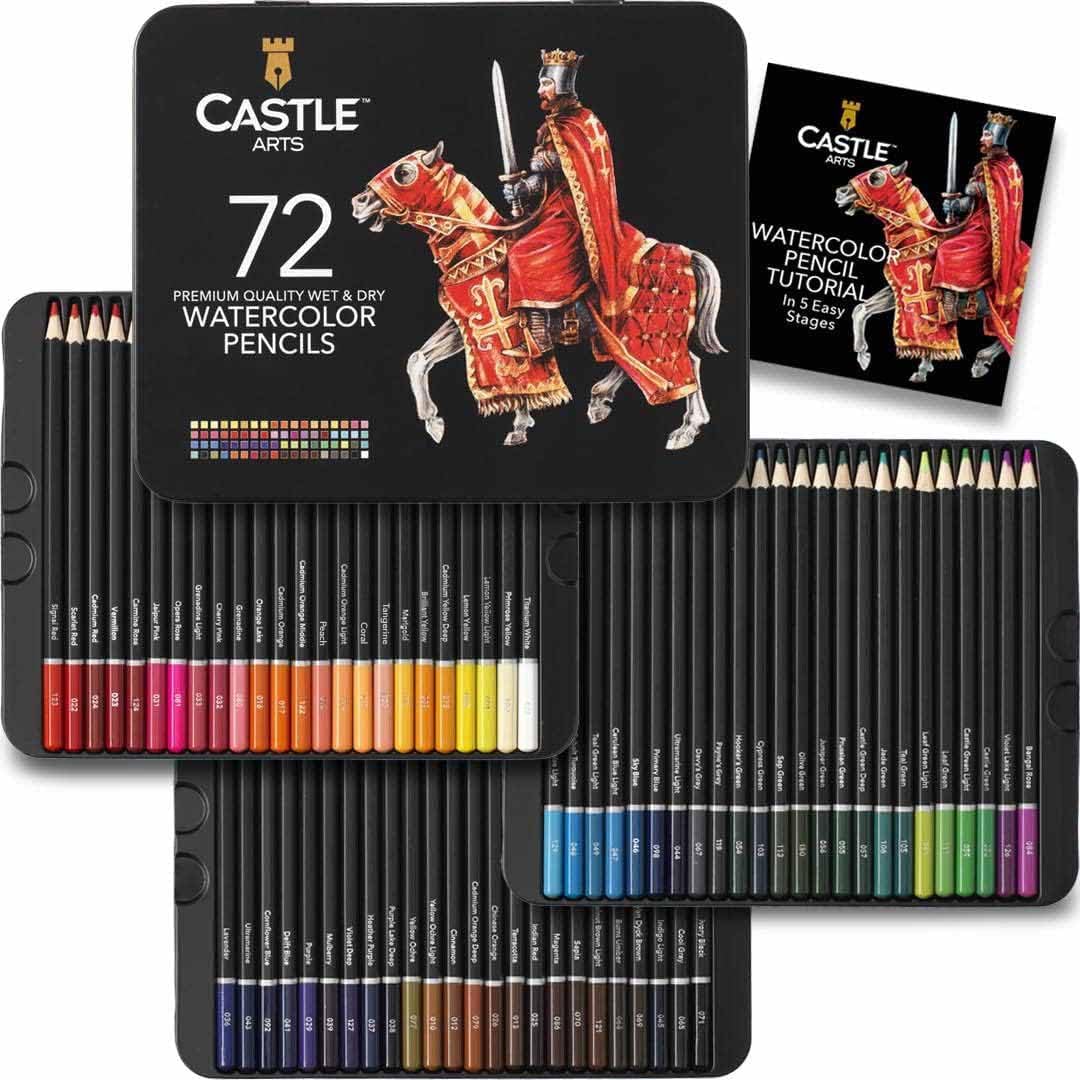Castle Art Supplies – Set de 72 crayons aquarelles (étui présenté) pour dessin et peinture