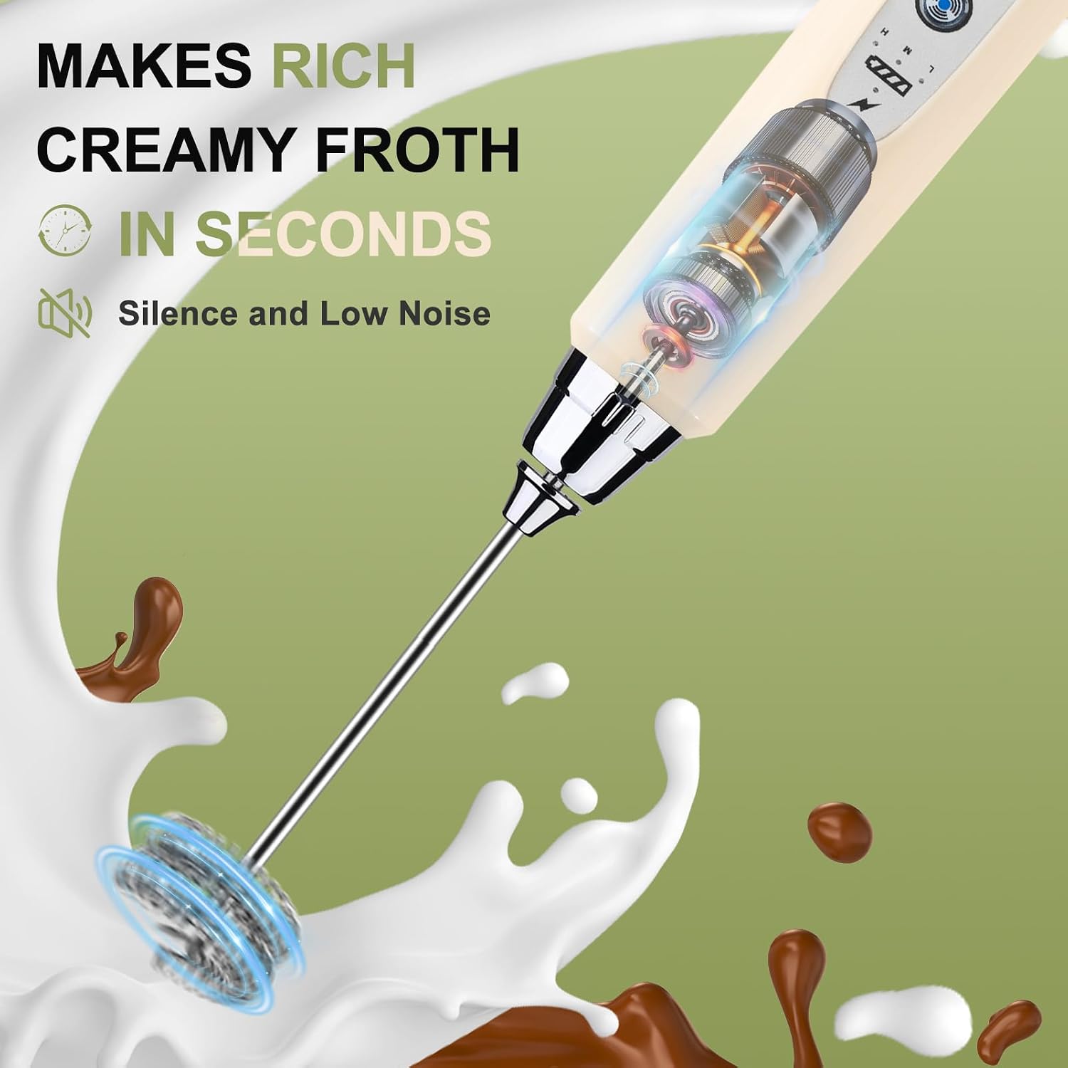 Thumbnail 5 de YUSWKO Handheld Milk Frother Wand with 3 Attachments and USB Charging