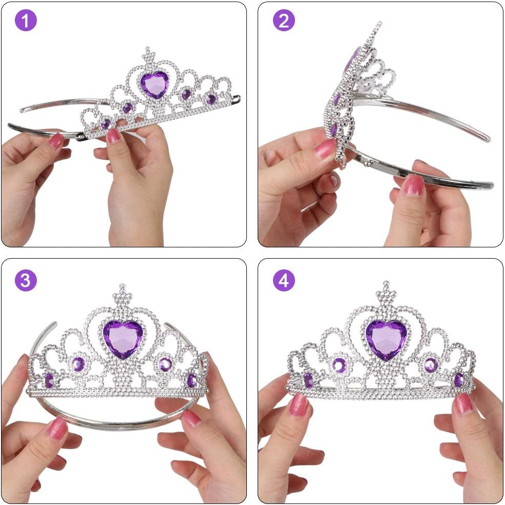 Detalle de Vicloon Set Costumi da Principessa con Tiara, Bacchetta, Guanti e Gioielli per Bambina (8–9 pezzi) in Giallo/Purple/Rosa/Blu