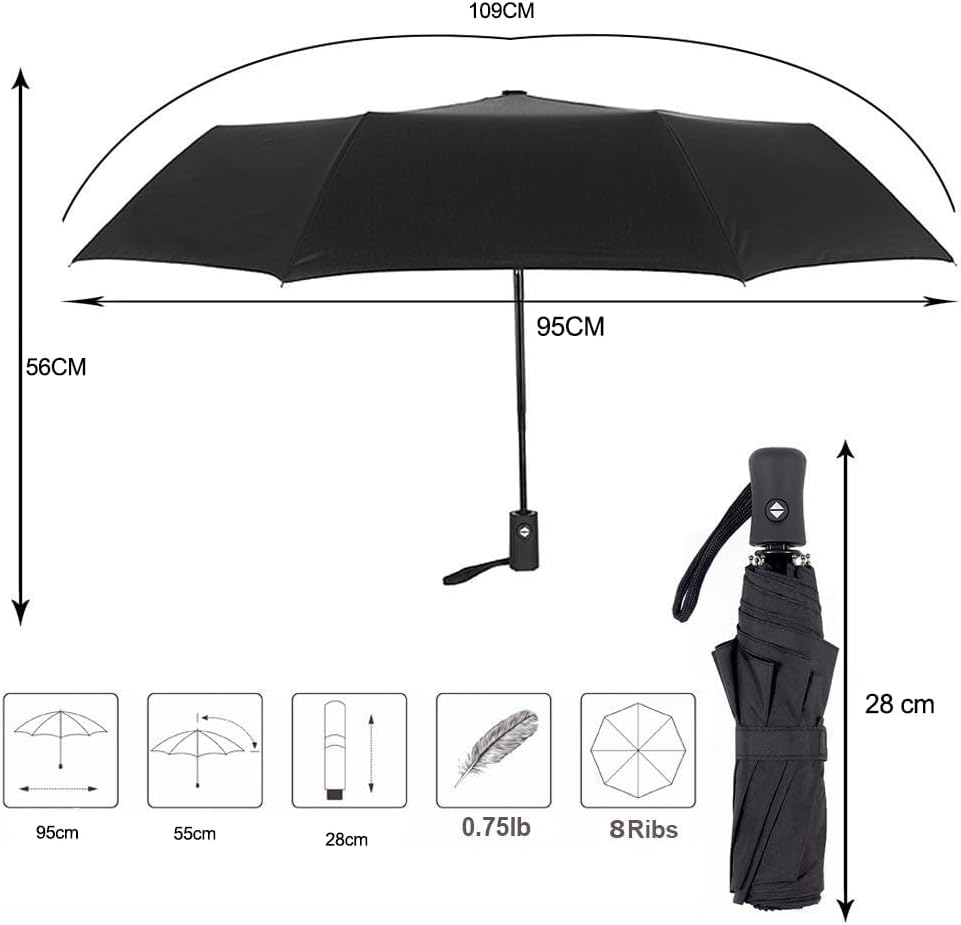Thumbnail 3 de Loiina Regenschirm Taschenschirm Windproof mit Auf-Zu-Automatik und UV-Schutz (8 Edelstahlspeichen, 3-teilig)