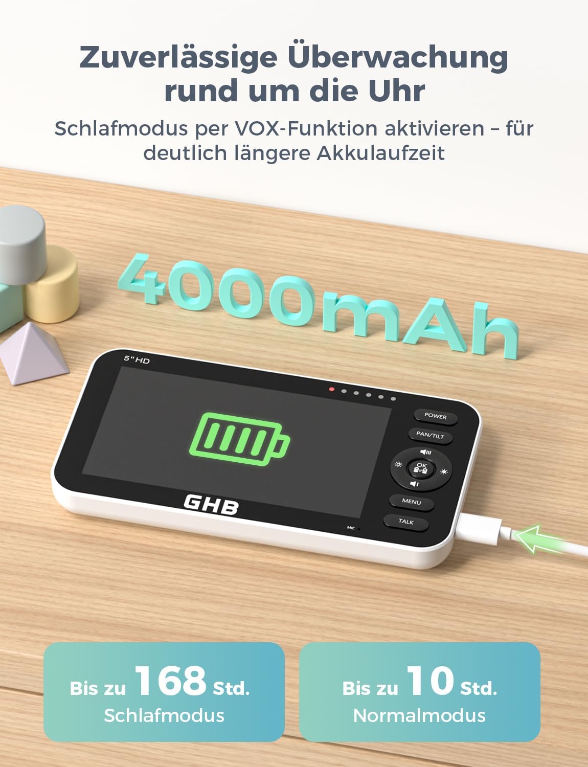 Thumbnail 5 de GHB Babyphone mit Kamera 5 Zoll – 720P HD Display, VOX Schlafmodus und 168 Stunden Akkulaufzeit