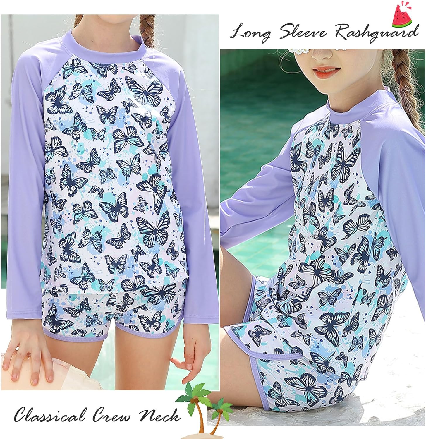 Thumbnail 1 de Vogseek Girls Rash Guard Two-Piece Swimsuit: Long Sleeve UPF 50+ for 3–10 Years