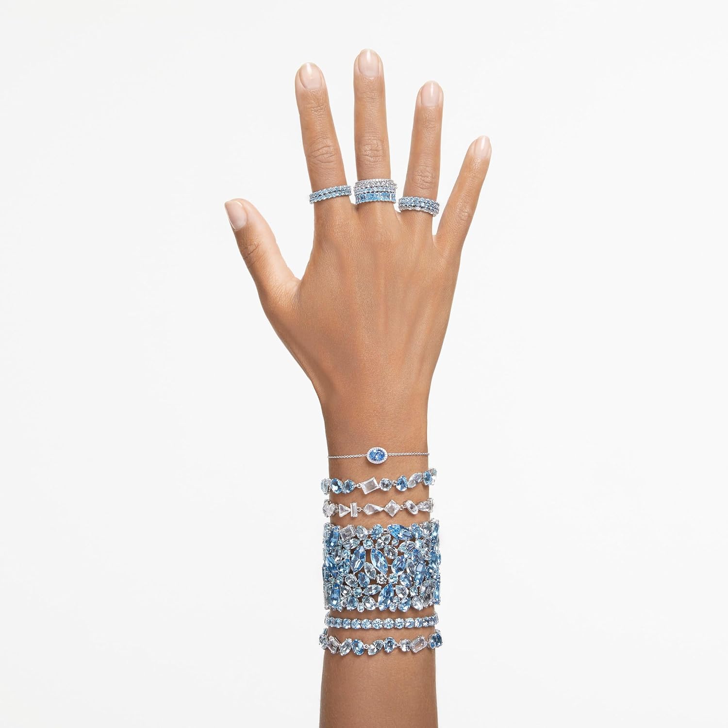 Detalle de Swarovski Braccialetto Matrix Tennis, Taglio Round, Blu – Placcato Rodio