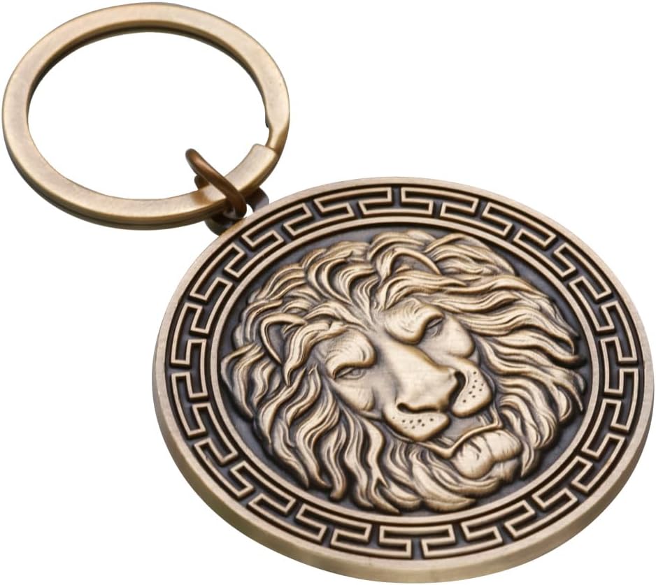 Detalle de Harts Vintage Leo the Lion Head Keyring Charm, 50mm Brass with Greek Key Border