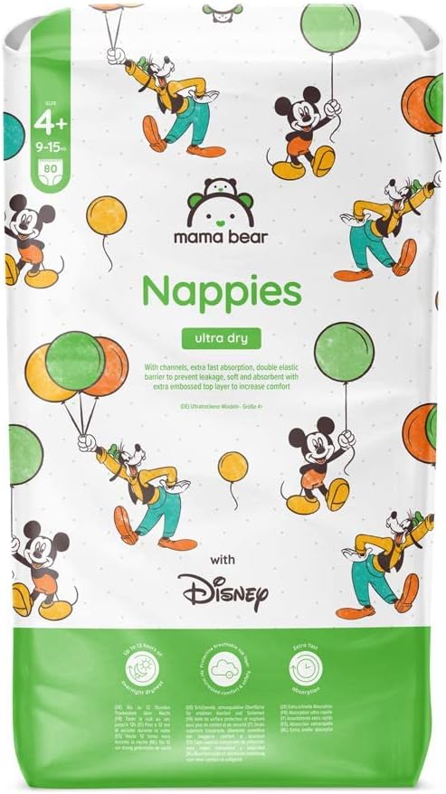 Detalle de Amazon Brand - Mama Bear Disney Ultra Dry Nappies Size 4+ (9-15 kg), 80 Count