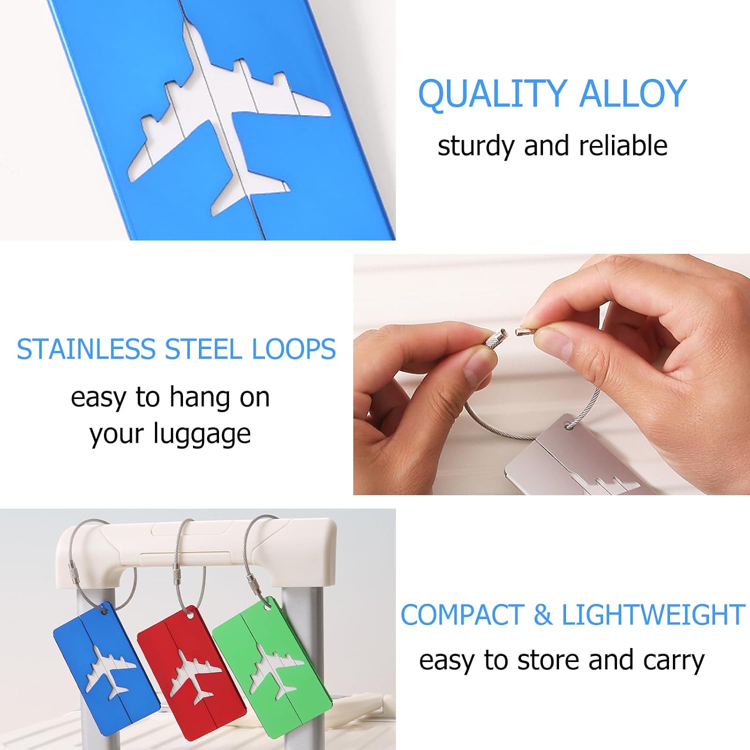 Detalle de Elvielsl 6 Pcs Aluminium Luggage Tags with Steel Loop and Privacy-Protected ID Card