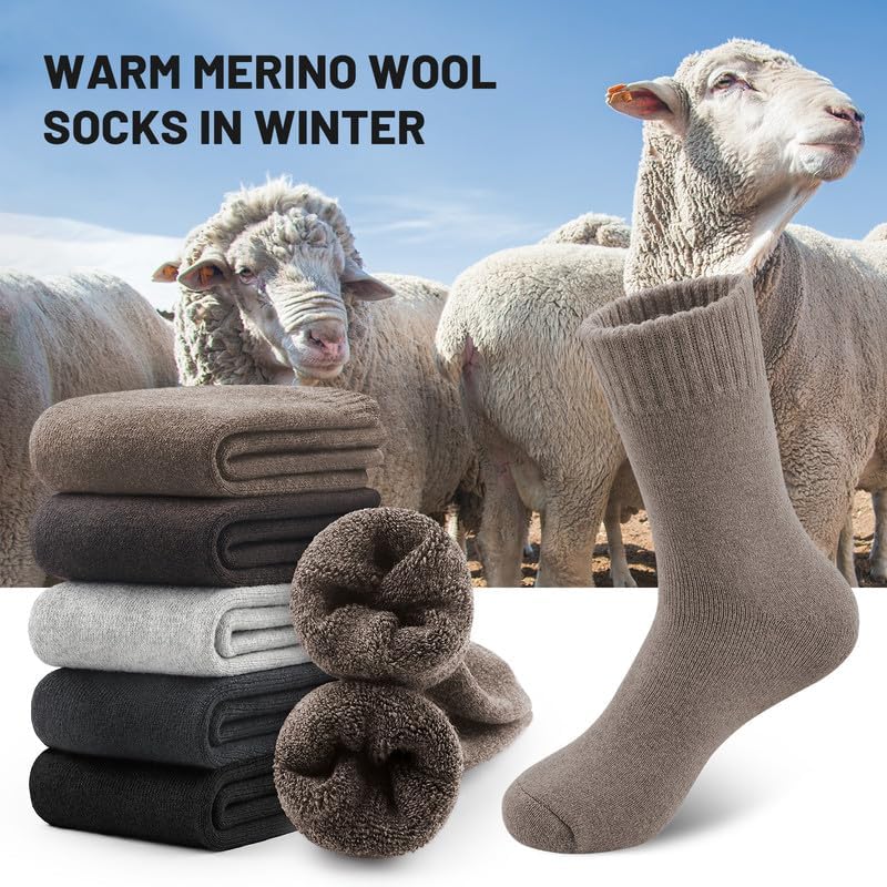 Detalle de SIMIYA sc10 Merino Wool Crew Socks, Extra-Thick, 5 Pairs