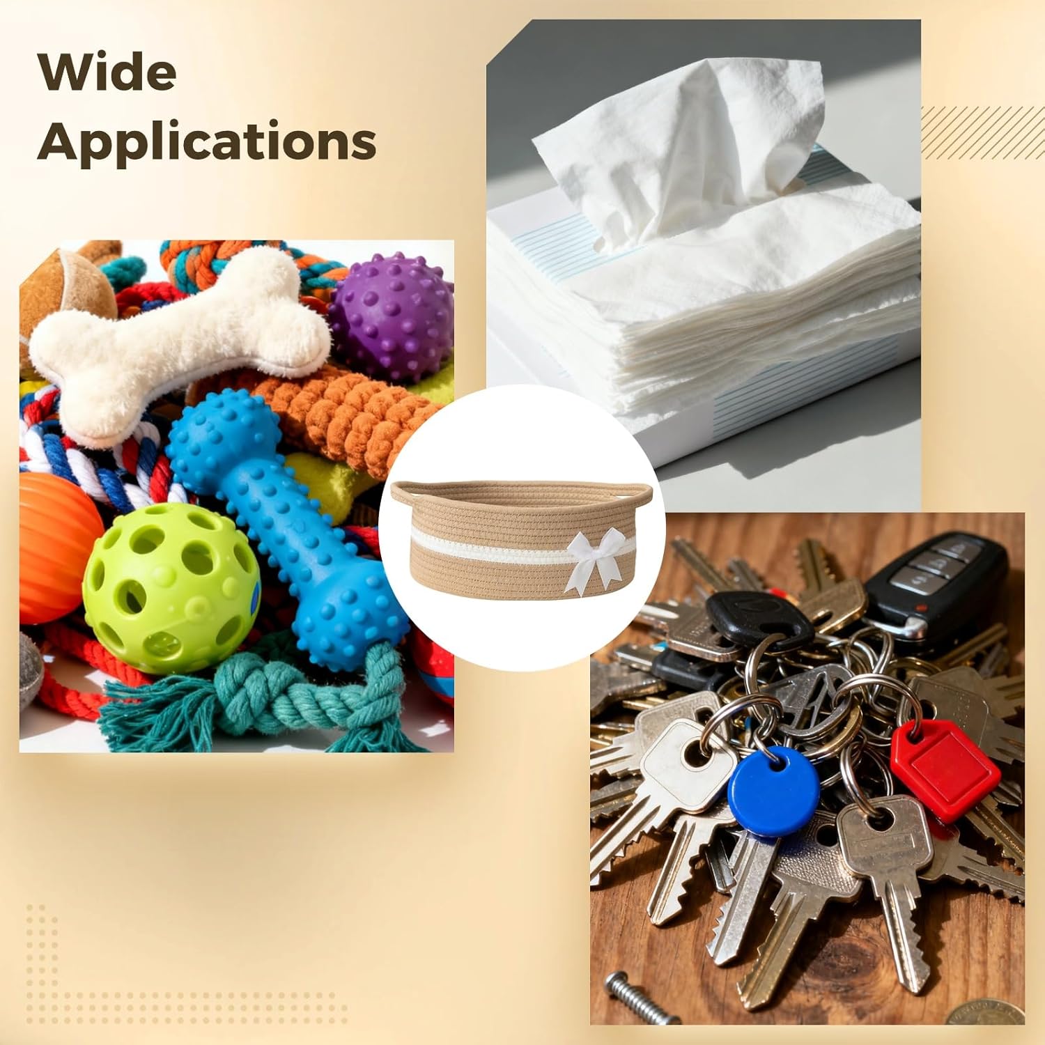 Thumbnail 5 de Aufbewahrungskorb aus Baumwollseil (geflochten) mit Griffen – 30 x 20 x 13 cm, Spielzeugkorb für Hundespielzeug & Kleinigkeiten