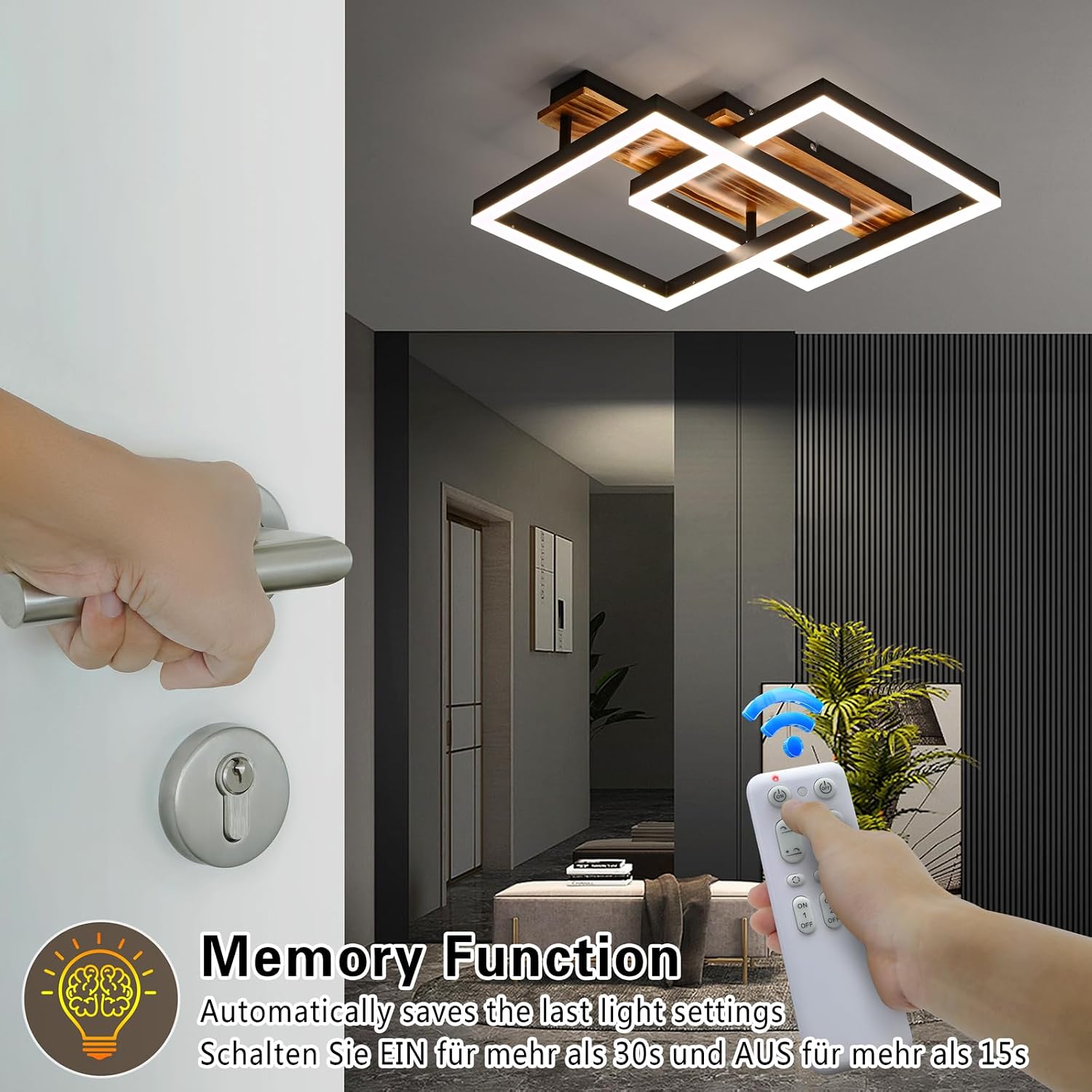 Detalle de SEATAIN LED Deckenleuchte Holz dimmbar (47 cm) mit Fernbedienung, Memory-Funktion & Nachtlicht