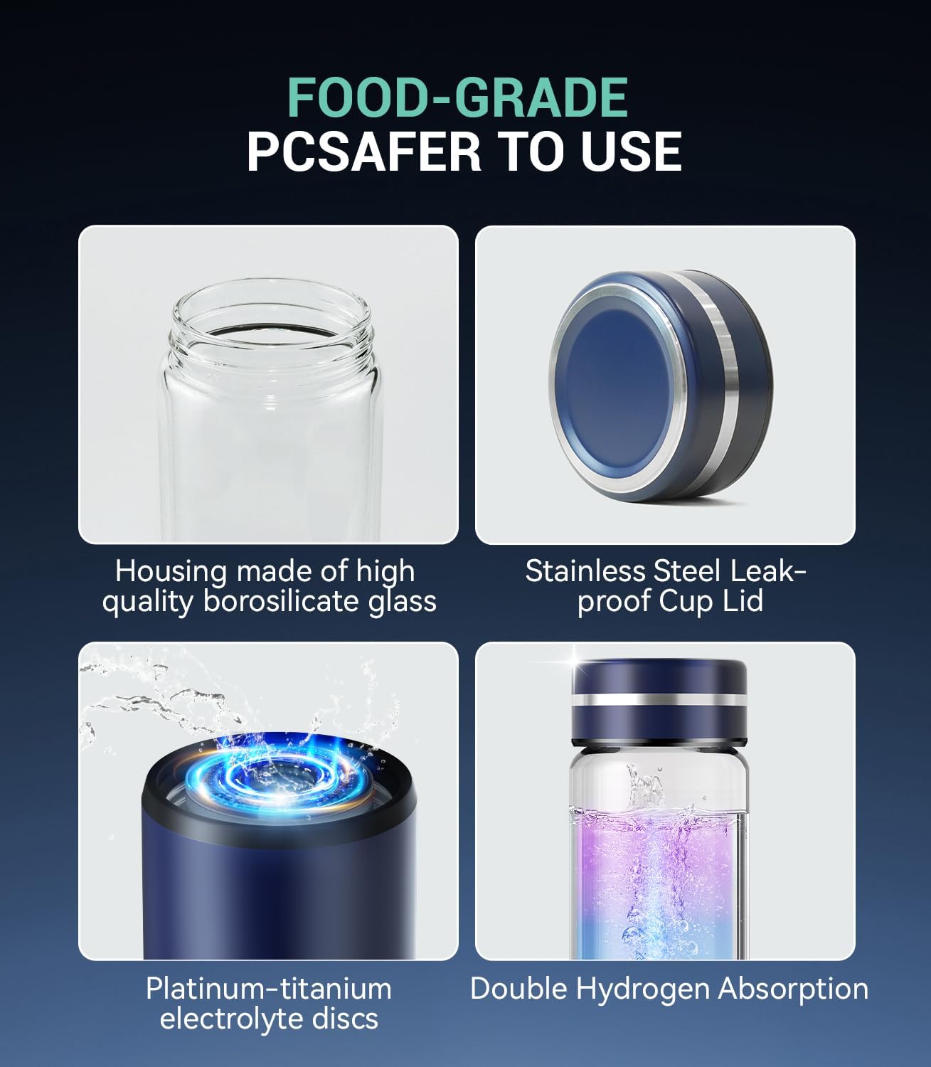 Detalle 2 de MSDQQTIY 4.0 Upgrade Hydrogen Water Bottle, 4,000 PPB, SPE/PEM, Glass