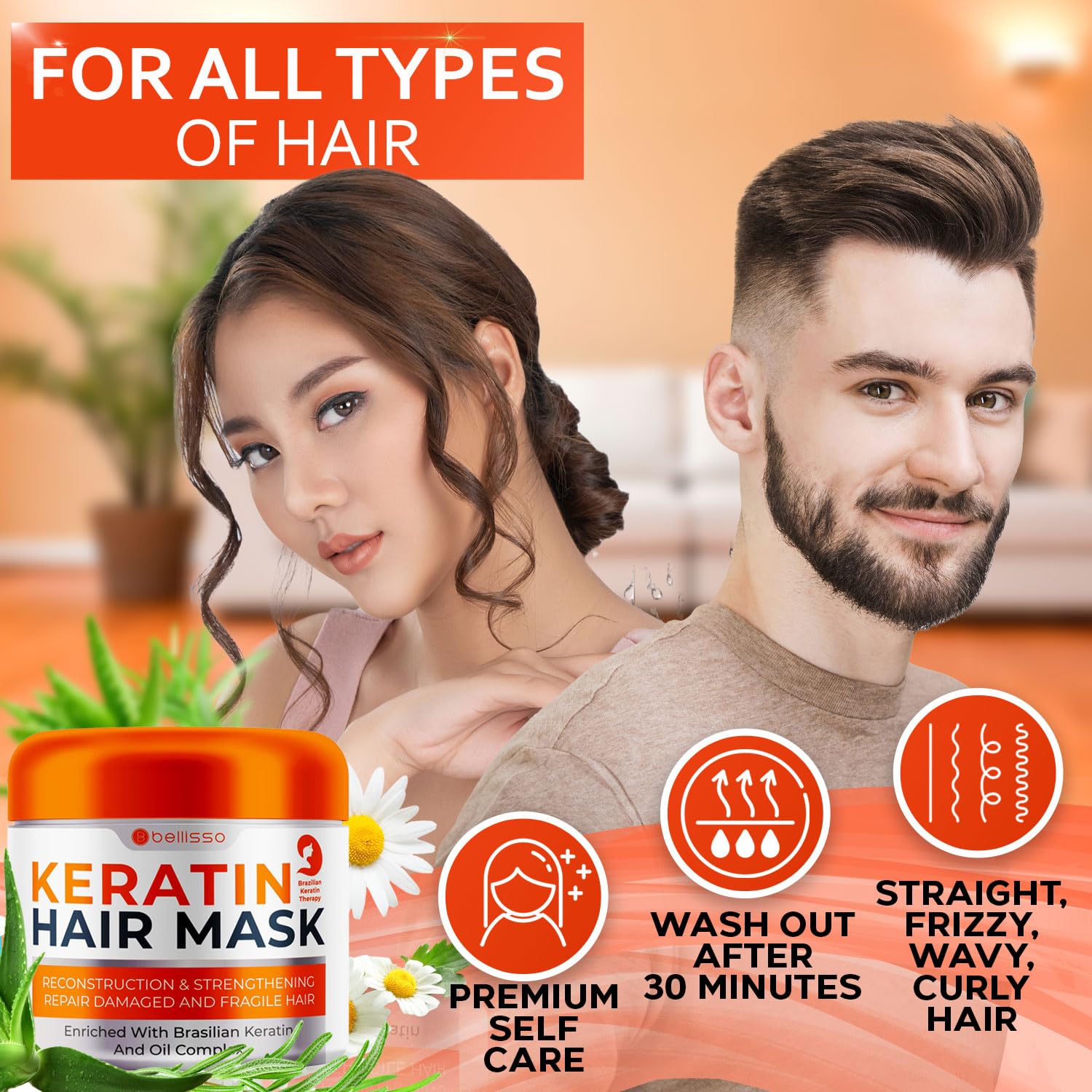 Detalle de Bellisso keratinhairmask1 Keratin Hair Mask, Sulfate-Free Deep Conditioner
