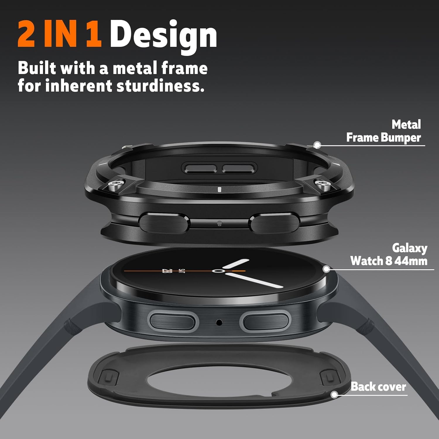 Thumbnail 1 de HITZEE 2 in 1 Metal Case for Samsung Galaxy Watch 8 (44mm) – Rugged protective bumper with back cover