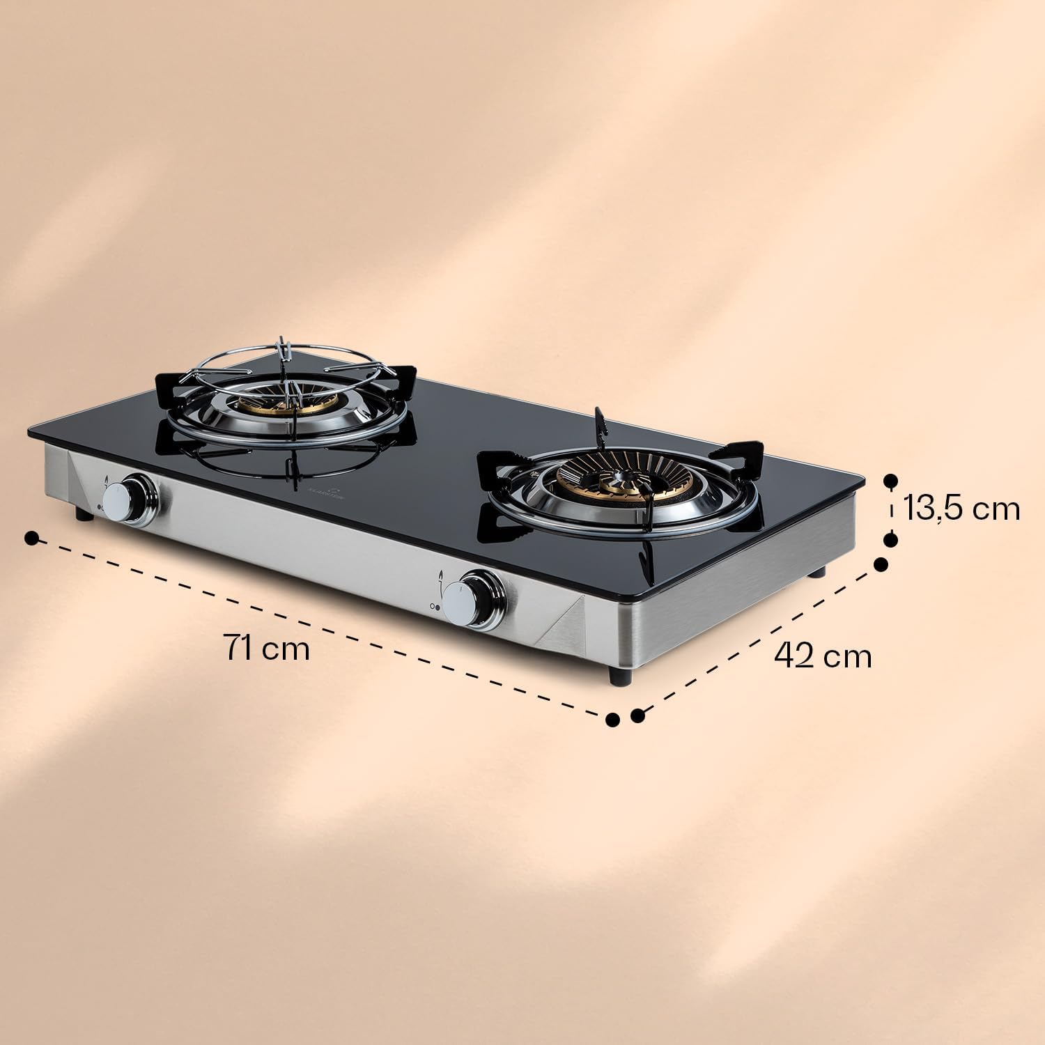 Detalle 2 de Klarstein 2-pits gaskookplaat, 7,7 kW met RVS-frame en glaskeramiek