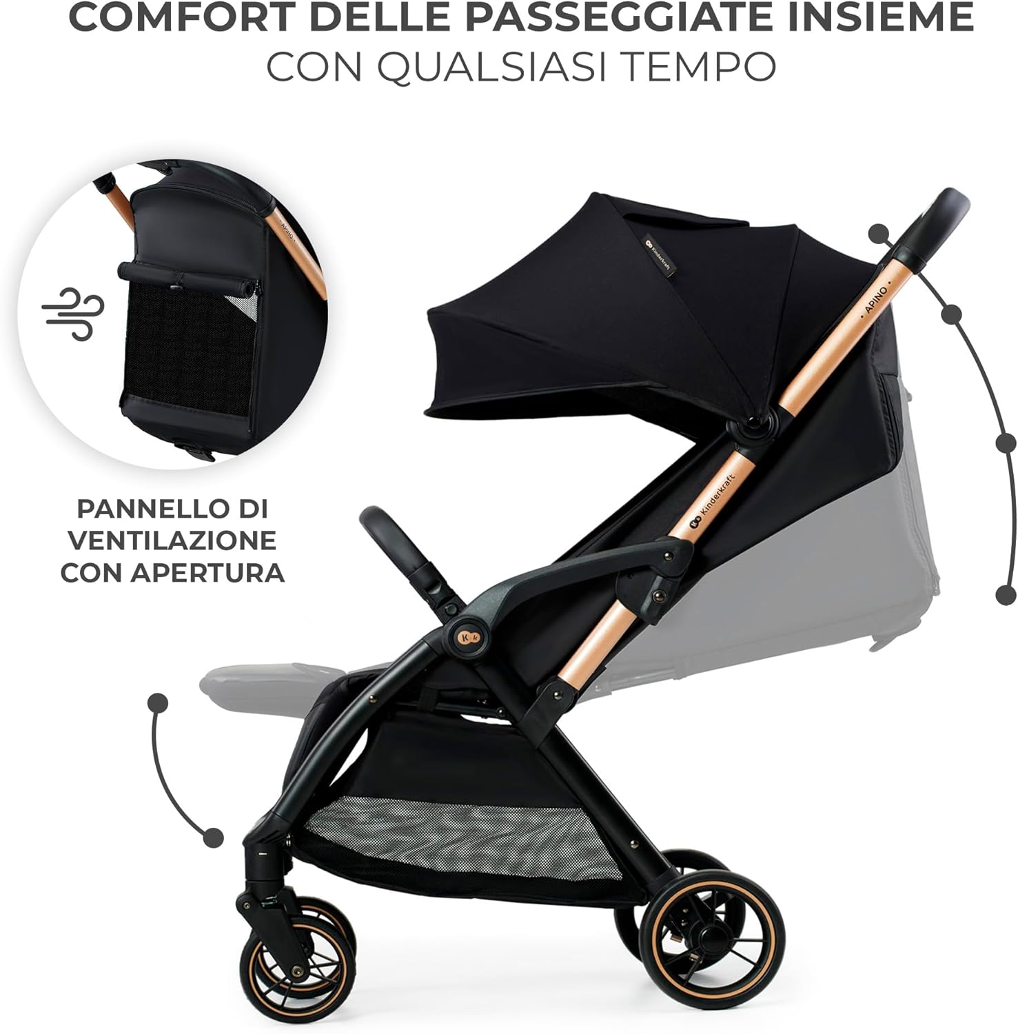 Detalle de Kinderkraft APINO Passeggino Leggero: pieghevole, leggero 7,5 kg, fino a 22 kg