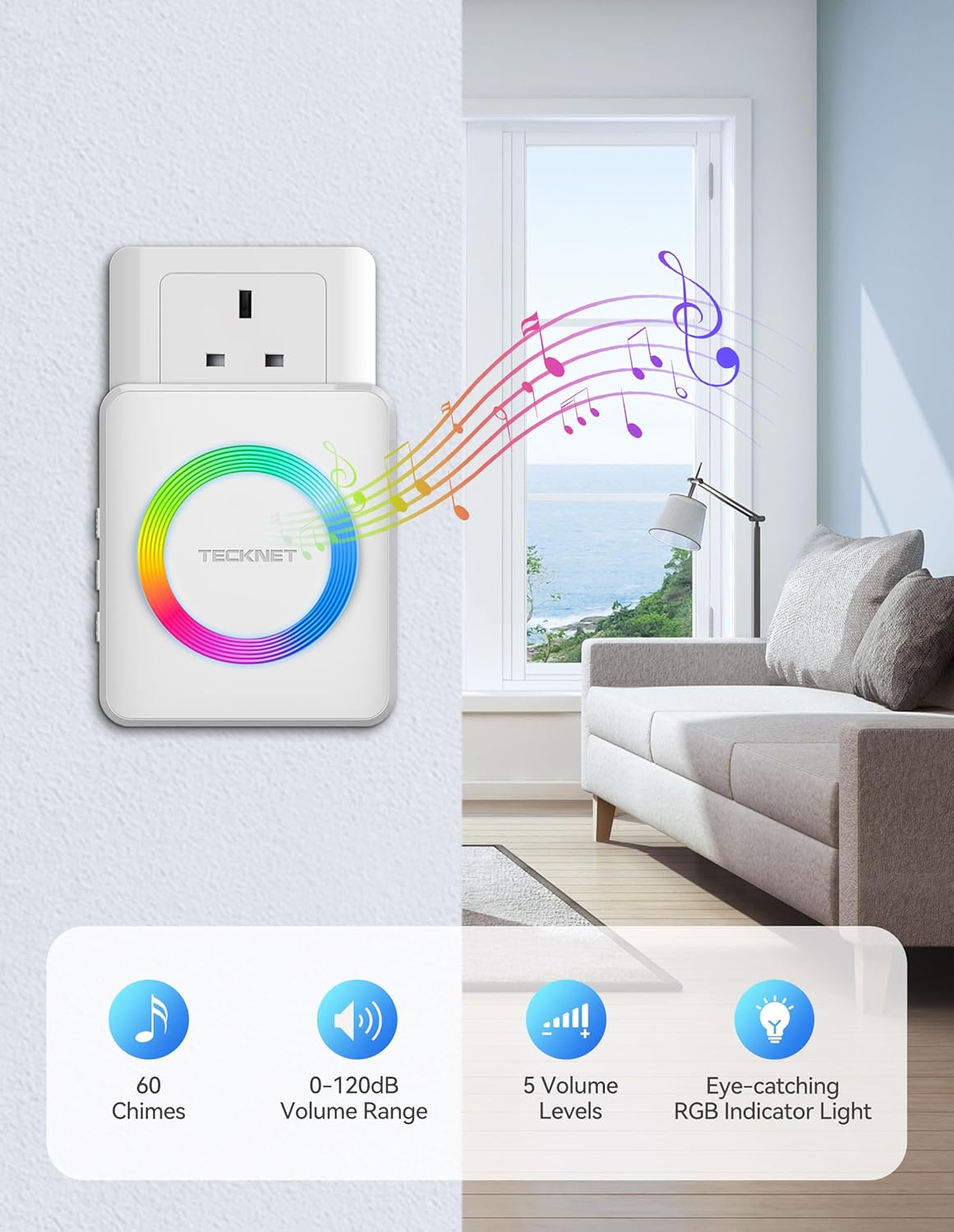 Thumbnail 1 de TECKNET Wireless Doorbell 3‑receiver 400m range 🔔