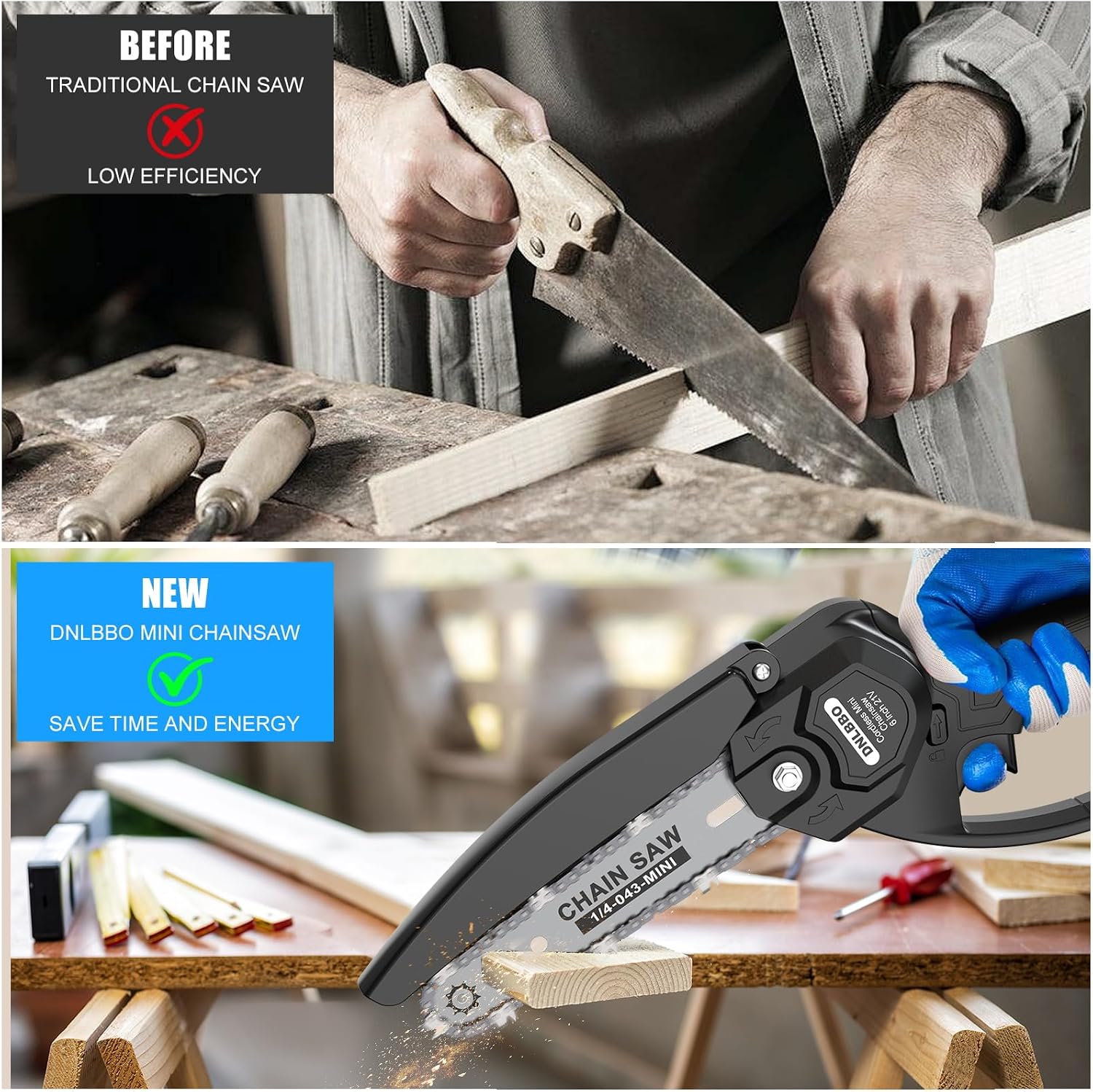 Detalle 2 de DNLBBO 6-Inch Cordless Mini Chainsaw with Power Display and 700W Motor