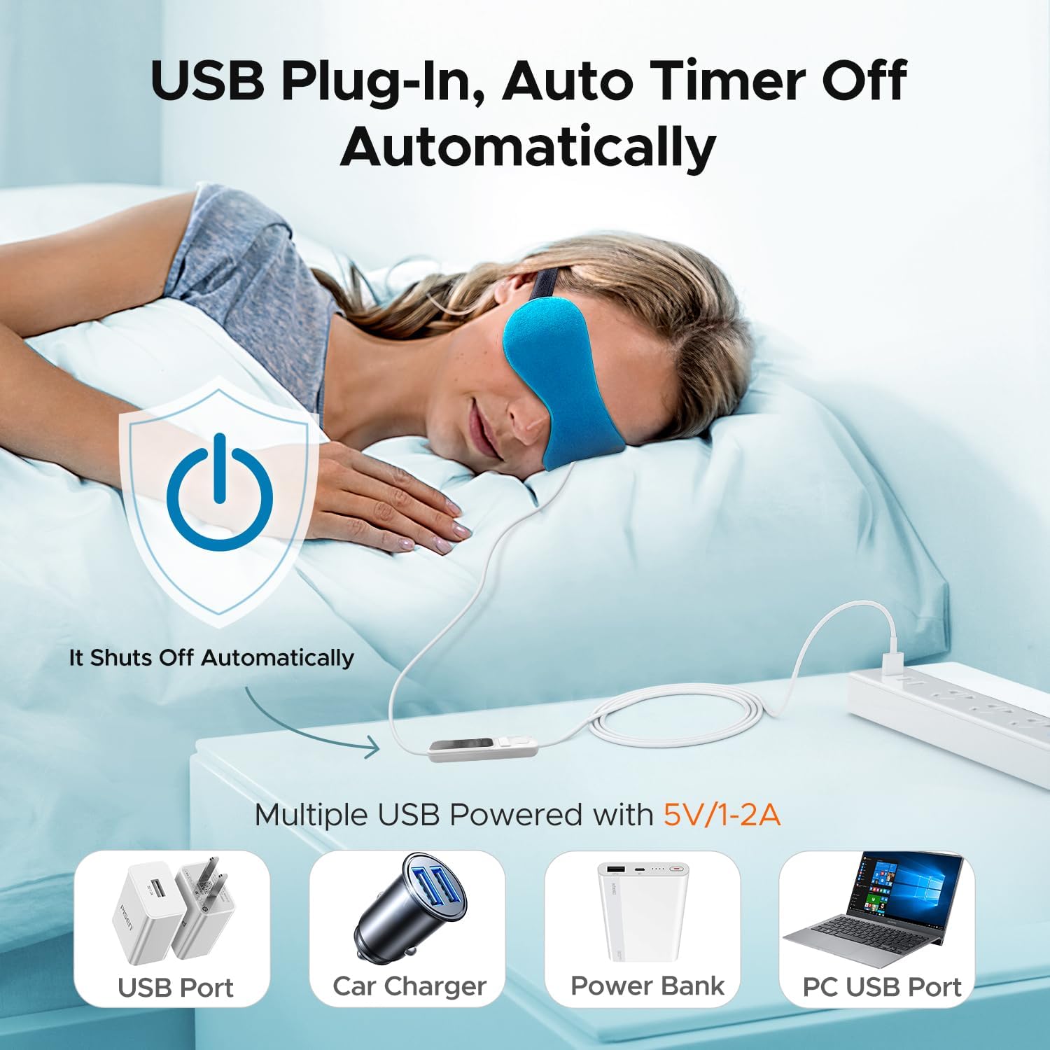 Detalle 2 de Ezona Heated Eye Mask, USB Heated Eye Compress with Timer and Adjustable Heat