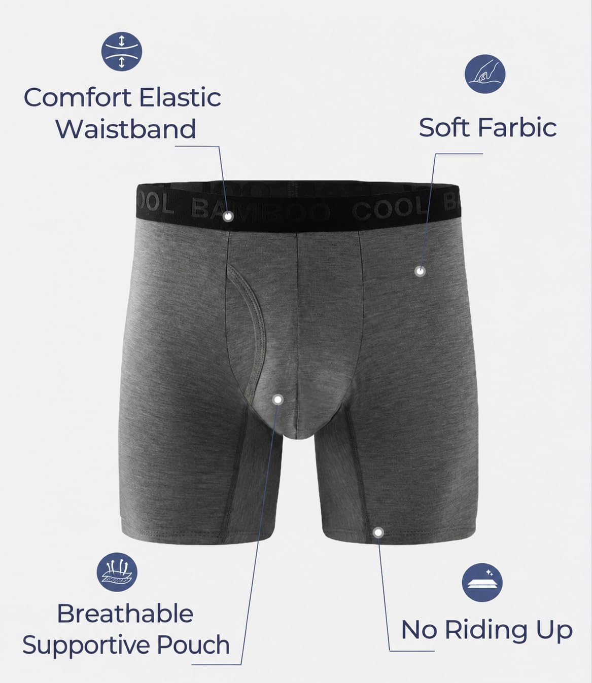 Detalle de BAMBOO COOL Men's Bamboo Viscose Boxer Briefs with Fly, No-Ride-Up Fit