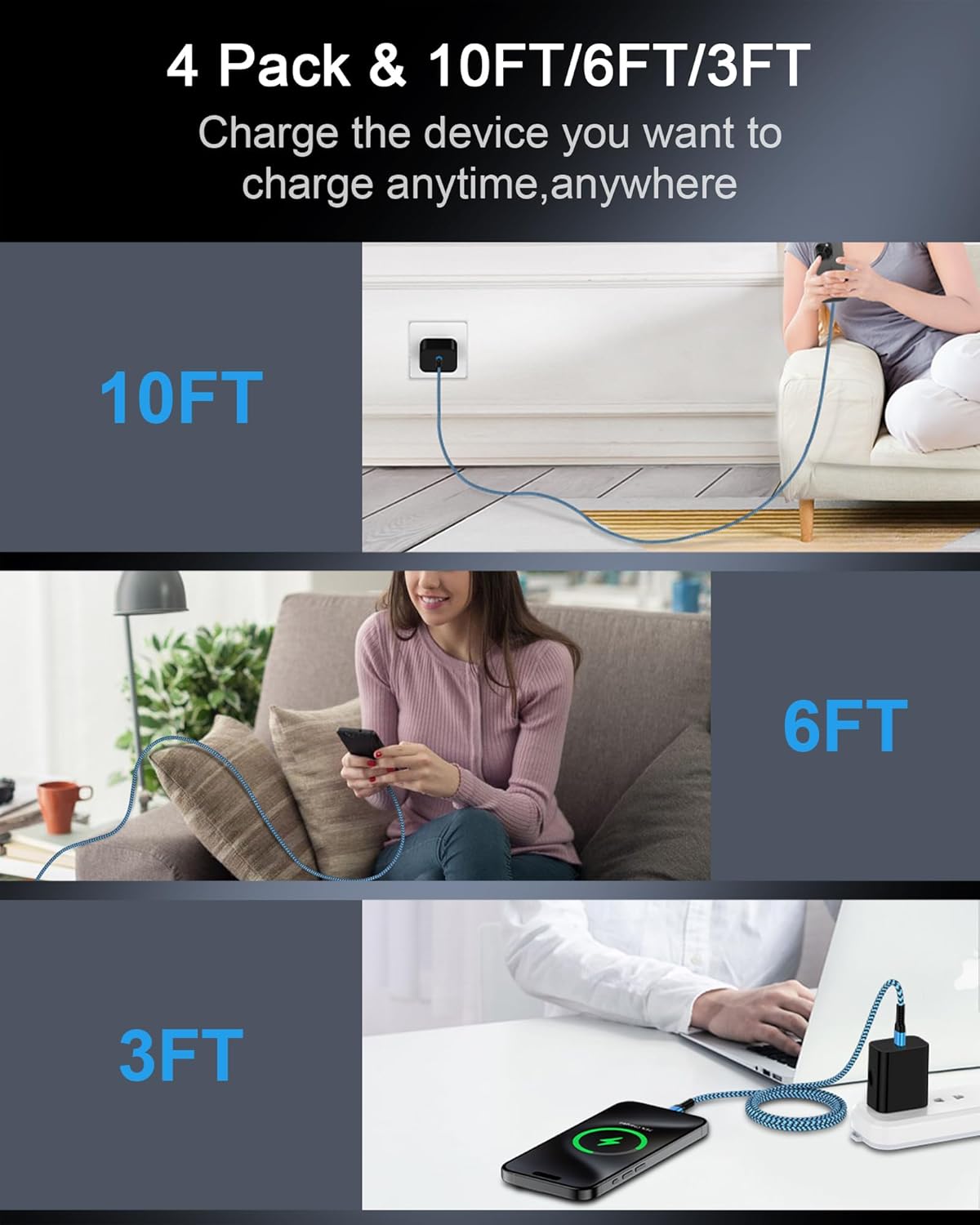 Thumbnail 5 de Android Charger 6FT USB-C Cable 4 Pack