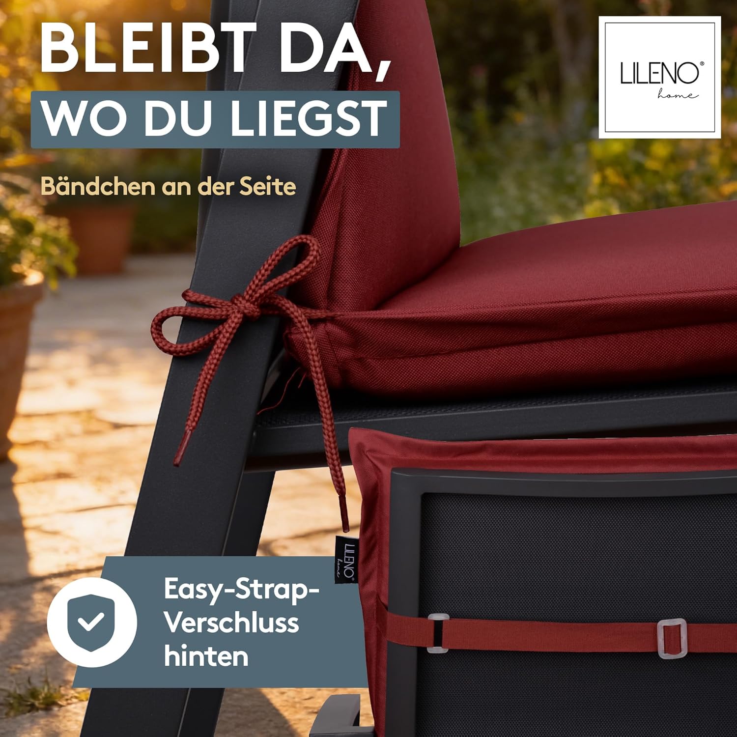 Thumbnail 2 de LILENO HOME 2er-Set Sonnenliege mit Rollen, gepolstert rot (188 x 60 x 5 cm) – für Garten & Terrasse