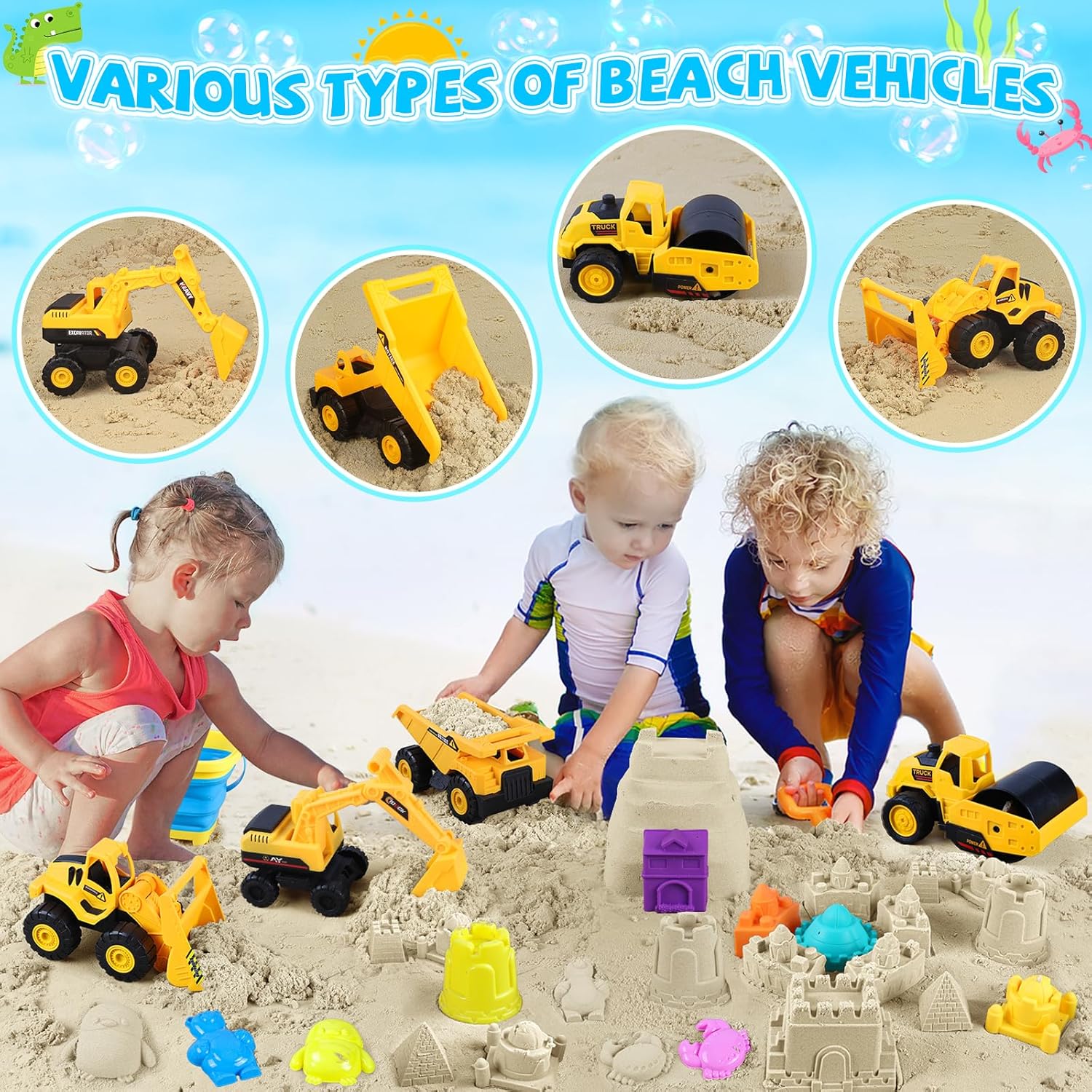 Thumbnail 1 de FHOZGECY Beach Toys: 40-Piece Sand Toys Set with Construction Vehicles and Castle Molds