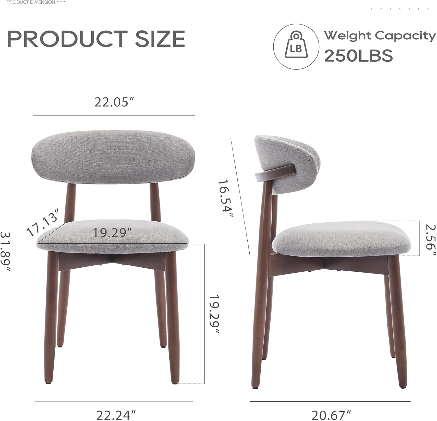 Detalle de COLAMY D6270US Wooden Dining Chairs, Light Grey Fabric, Set of 2