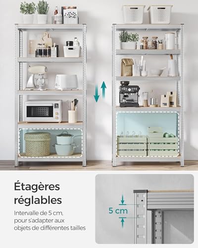 Detalle de SONGMICS Lot de 2 Étagères de Rangement à 5 Niveaux, 40 x 90 x 180 cm, Capacité 875 kg, Planches Réglables – Style Industriel, GLR040E02