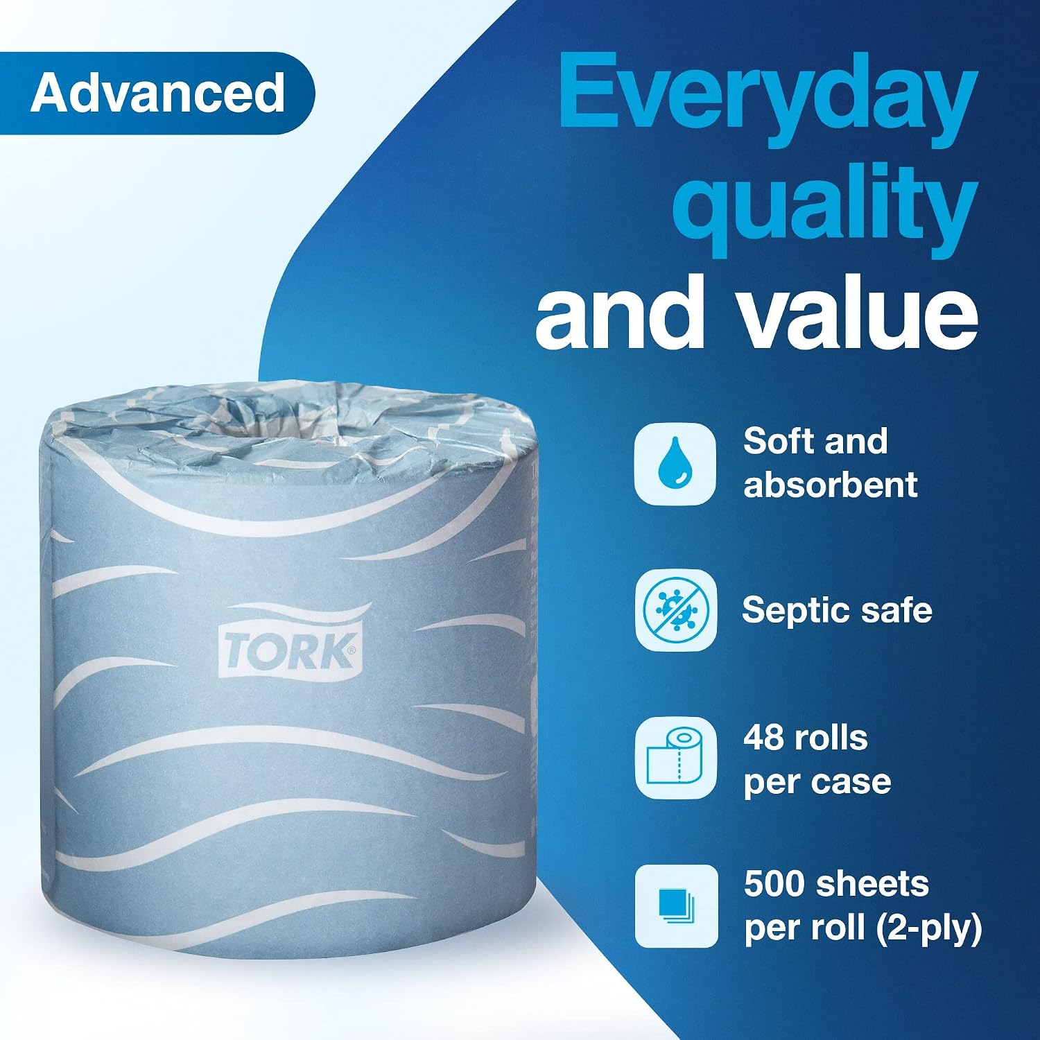 Detalle 2 de Tork TM6130S Advanced Bath Tissue, 2-Ply, 500 Sheets, 48 Rolls