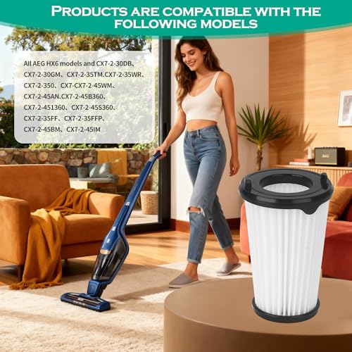 Detalle de 8er-Set HEPA Filter kompatibel mit AEG AEF150-Serie (CX7, HX6, QX8) inkl. Reinigungsbürste – Wiederverwendbar