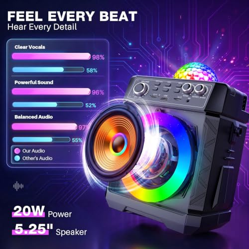 Detalle de Gralal Karaoke Machine with 2 Wireless Microphones, 20W Speaker & Disco Lights