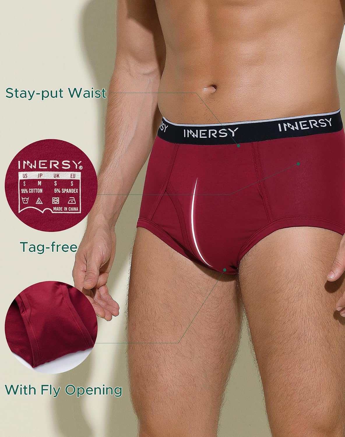 Detalle 2 de INNERSY Elderly mens briefs with fly pack of 4
