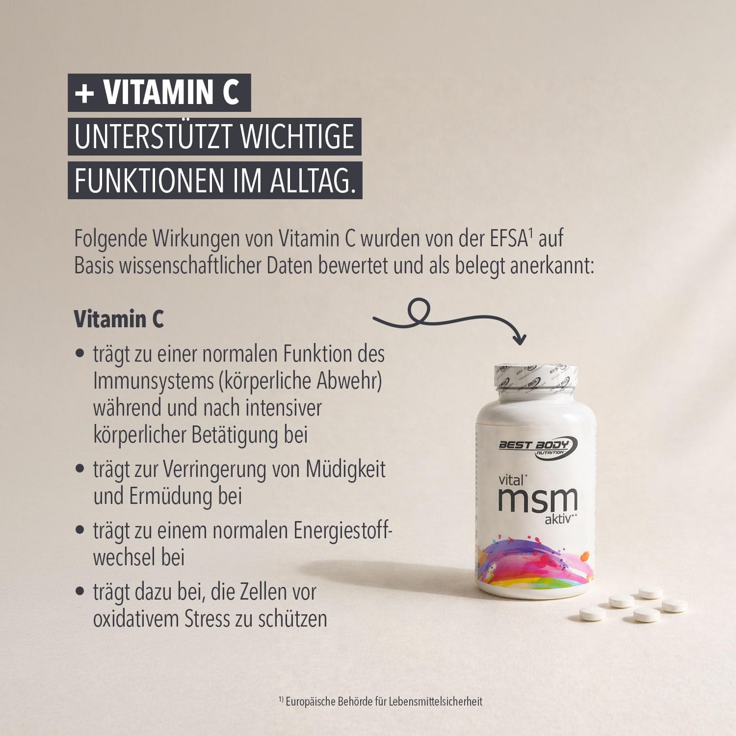 Thumbnail 3 de Best Body Nutrition Vital MSM Aktiv Tabs mit Vitamin C – 78% OptiMSM® und Vitamin C