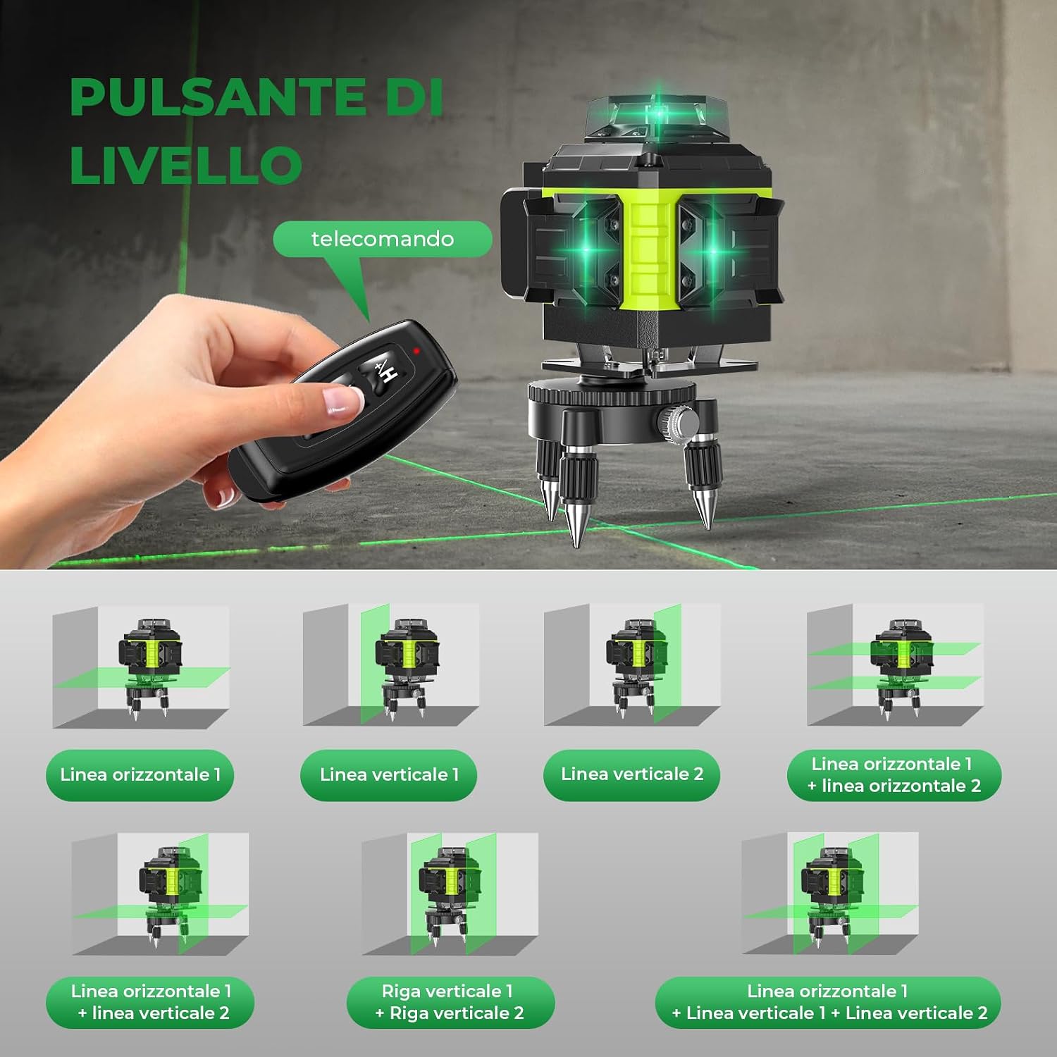 Thumbnail 2 de Livella Laser Autolivellante 16 Linee 4x360° Verde con TeleComando e Accessori