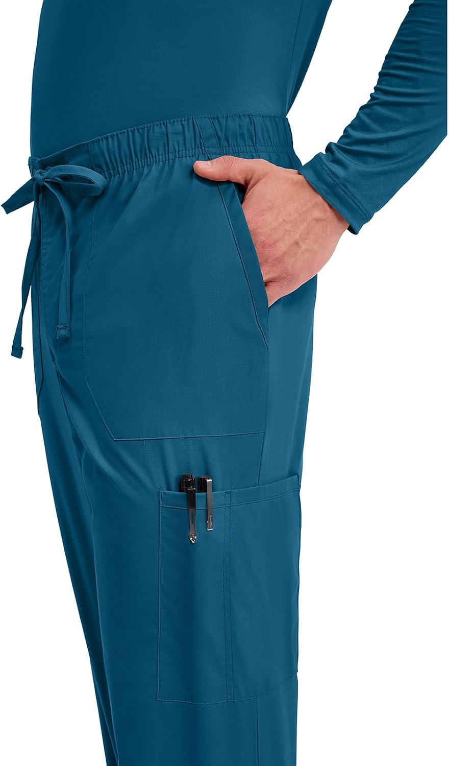 Detalle 2 de Cherokee WW190 Men's Tapered Leg Cargo Scrub Pants, 2-Way Stretch