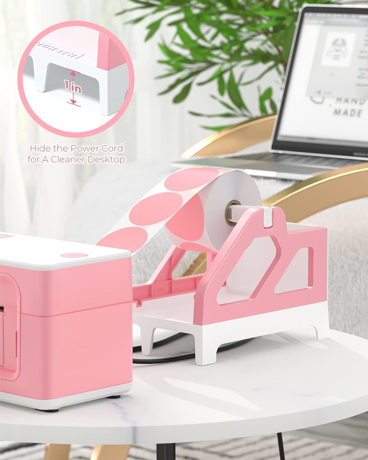 Detalle de MUNBYN ILH01 Label Holder for Rolls & Fan-Fold Thermal Labels, Pink