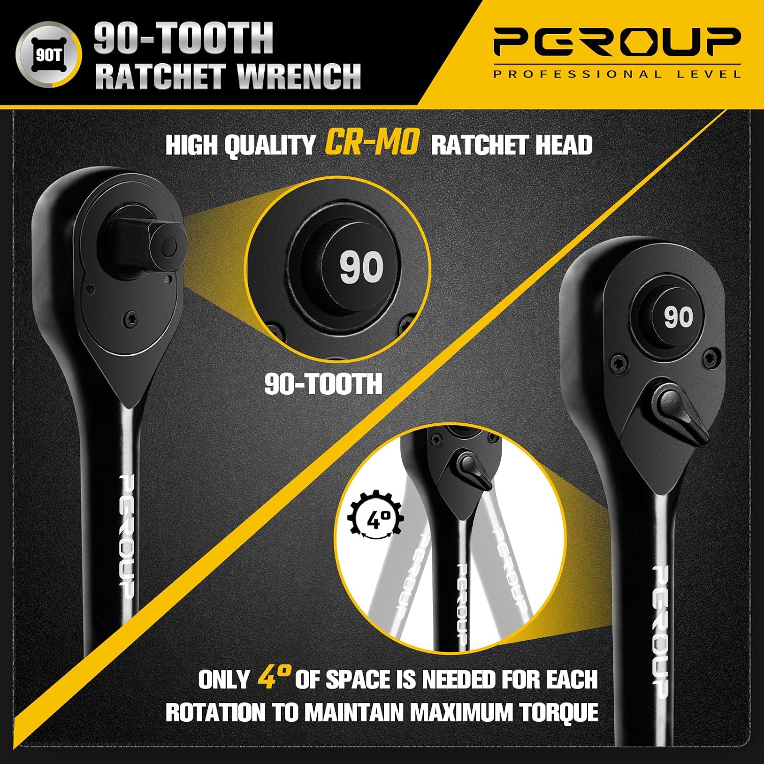 Detalle de pgroup 3-Piece 90-Tooth Ratchet Wrench Set, 1/4”, 3/8” and 1/2” Drives