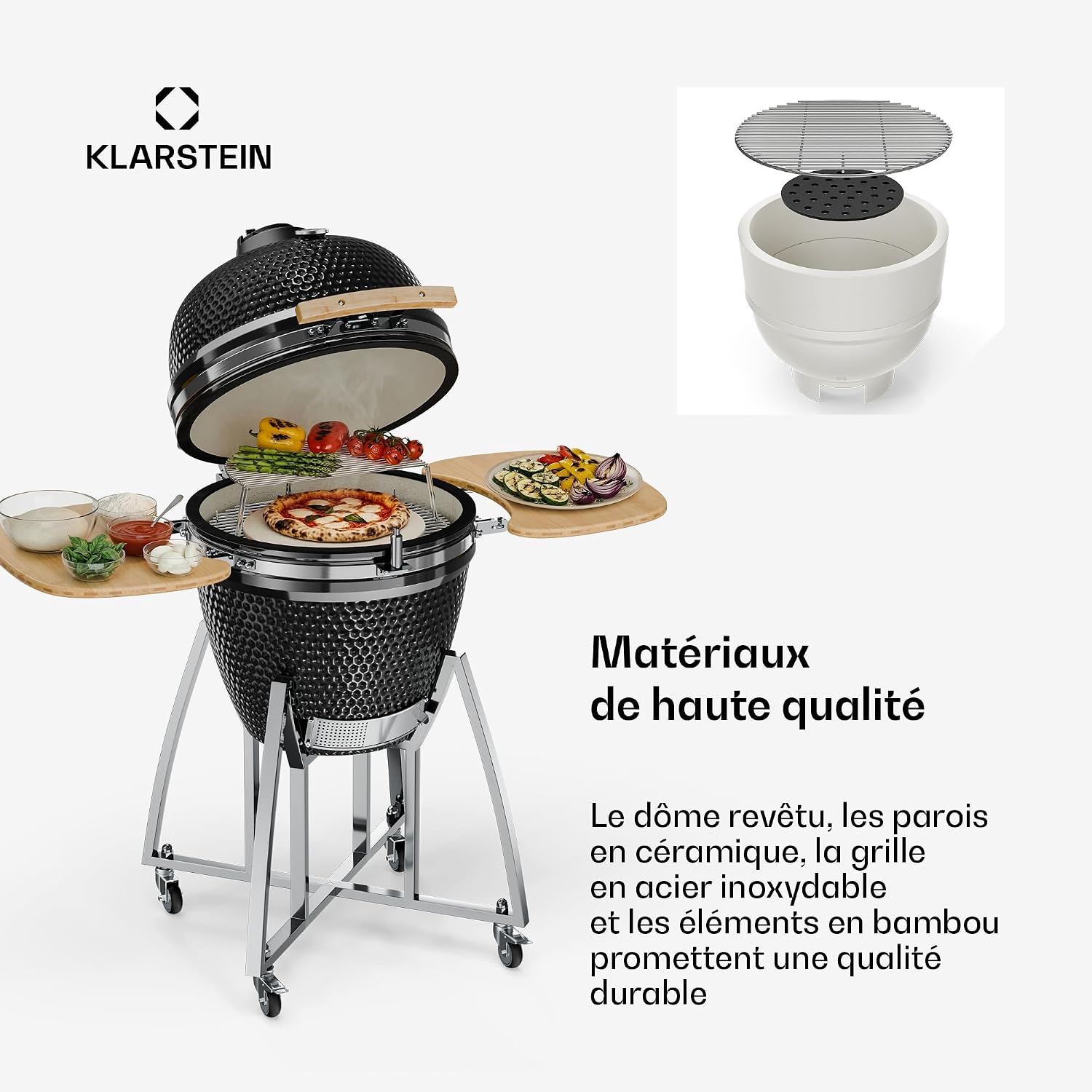 Thumbnail 5 de KLARSTEIN 10028282 kamado-grill van keramiek met thermometer en 3 wielen