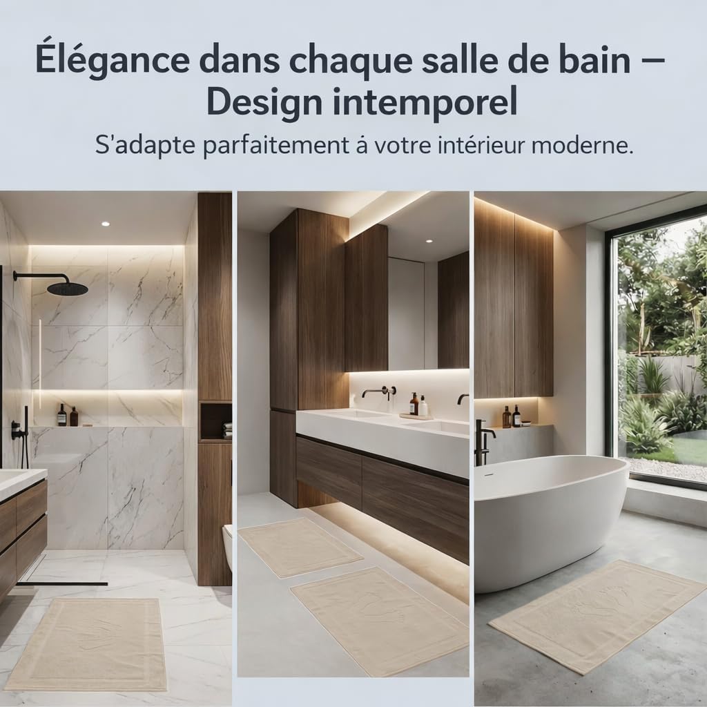 Thumbnail 4 de Komfortec Lot de 2 tapis de bain en coton 800 g/m², 50 x 80 cm – sable et beige
